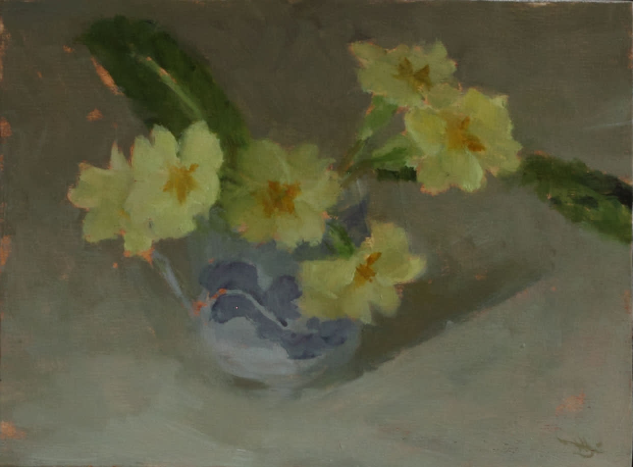Helen Simmonds, Primroses with Blue Wave Cup