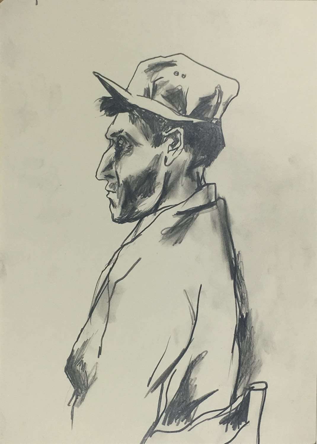 Profile of a male worker in a hat, 1960–61