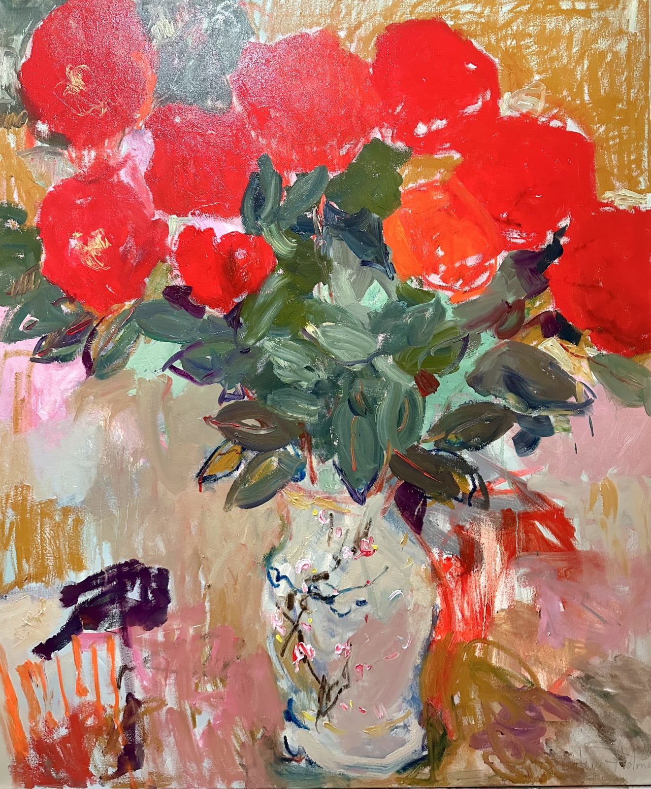 Lilia Orlova-Holmes, Red roses in Japanese vase , 2023