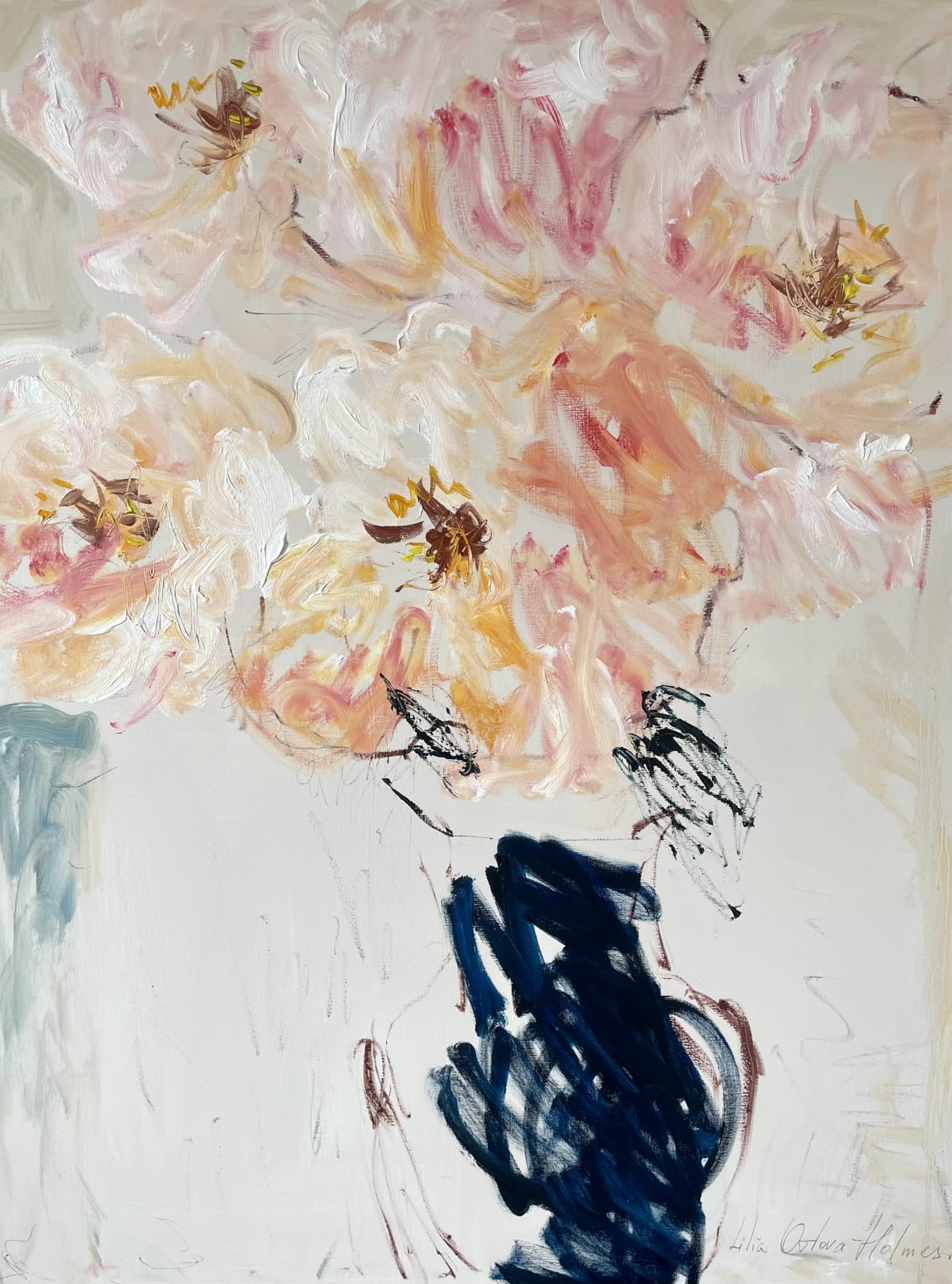 Lilia Orlova-Holmes, Peonies in a blue vase, 2021