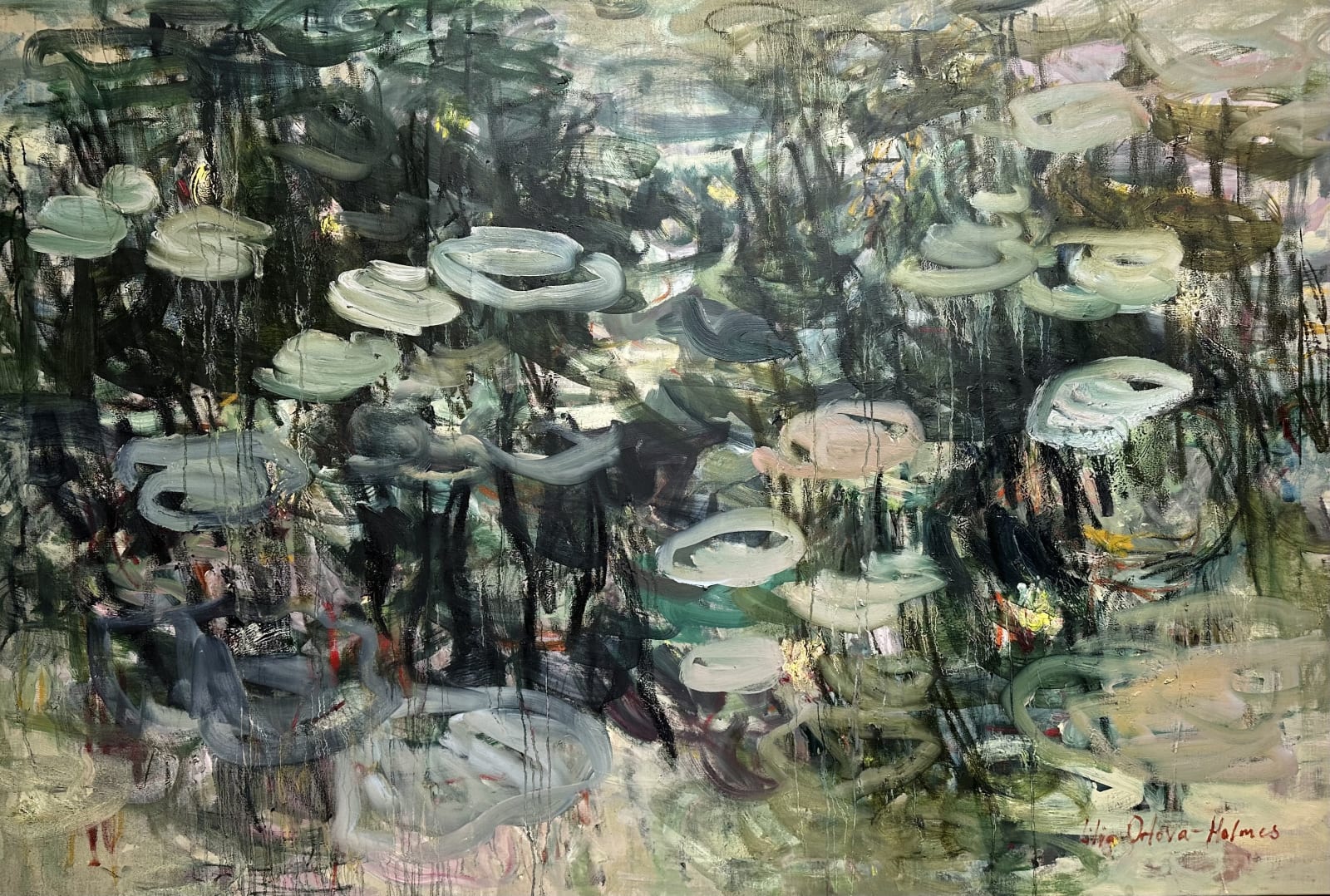 Water lilies. Reflections. Original artwork. Painting