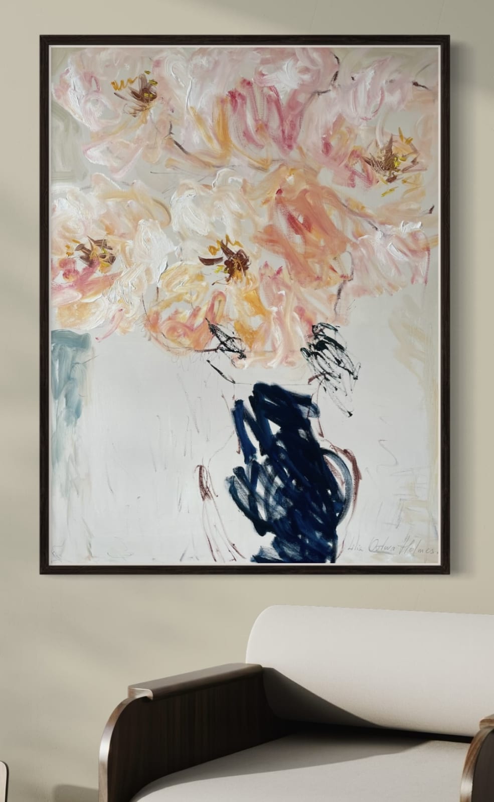 Lilia Orlova-Holmes, Peonies in a blue vase, 2021