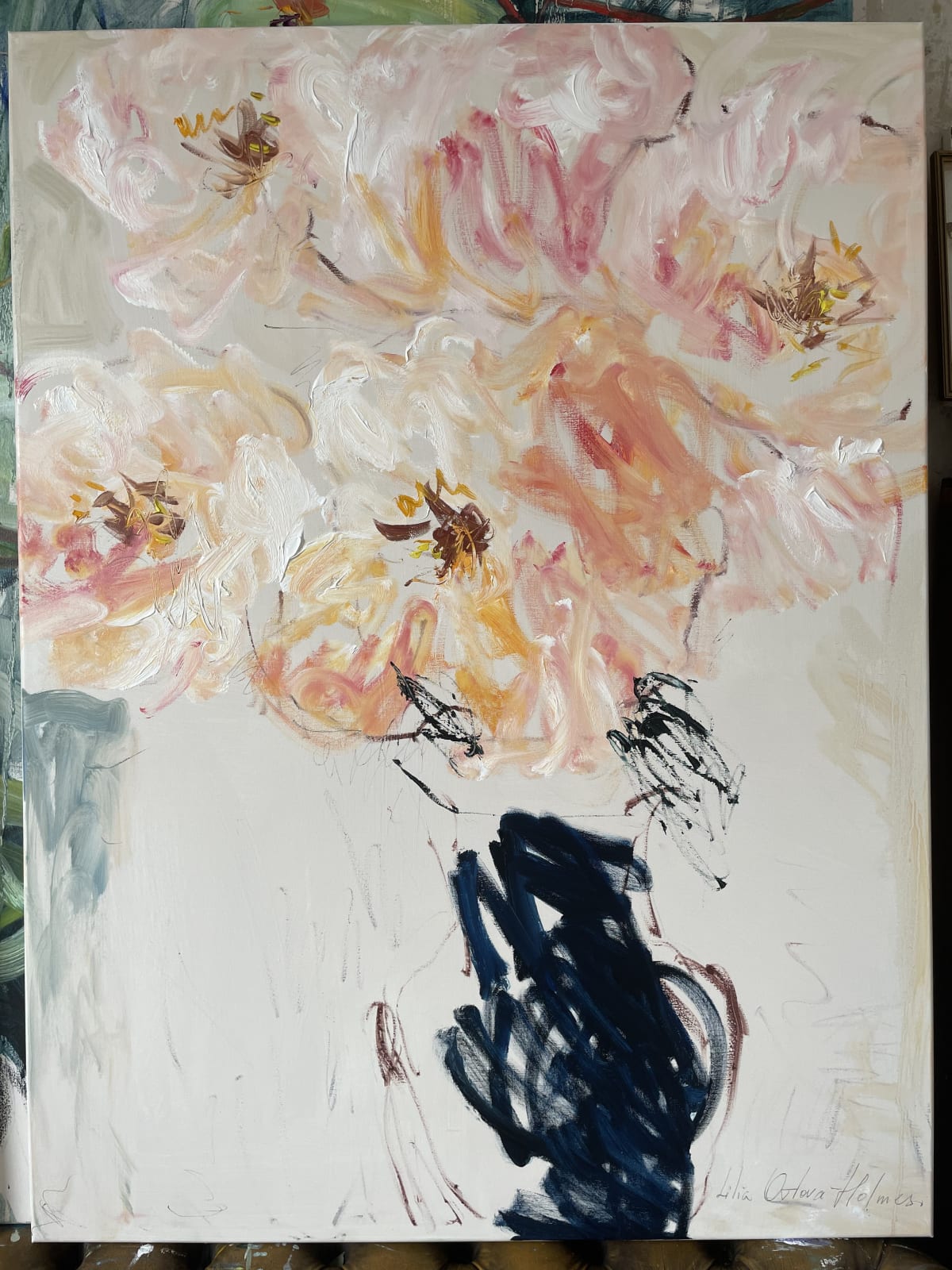 Lilia Orlova-Holmes, Peonies in a blue vase, 2021