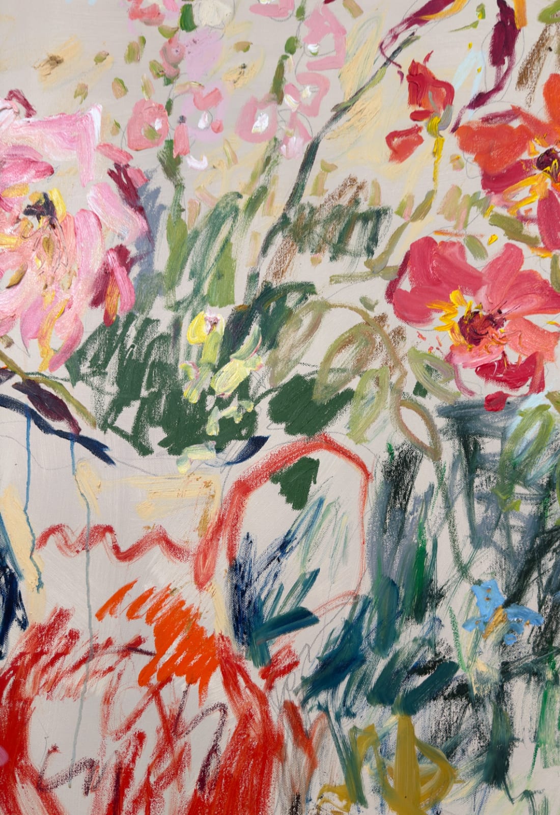 Lilia Orlova-Holmes, Still life with flowers and a blue moth , 2025