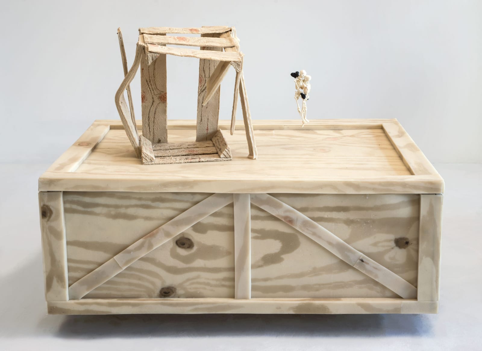 Jeanne Silverthorne, Two Crates with Hanging Skeletons, 2019