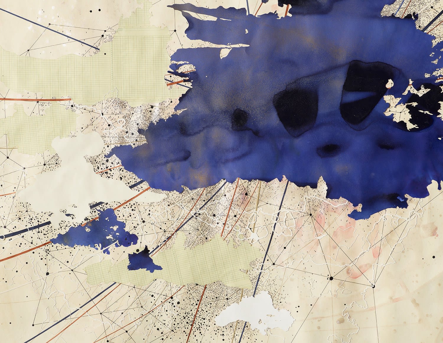 Val Britton, Dream in Blue, (detail), 2018, acrylic, ink, graphite, and collage, 60 x 72 inches (152.4 x 182.9 cm)