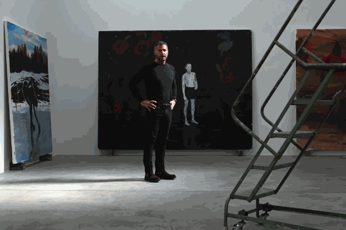 Enrique Martínez Celaya’s paintings often situate a single figure, usually a child, within a vast landscape or beside the turbulent sea. (Dania Maxwell / Los Angeles Times)
