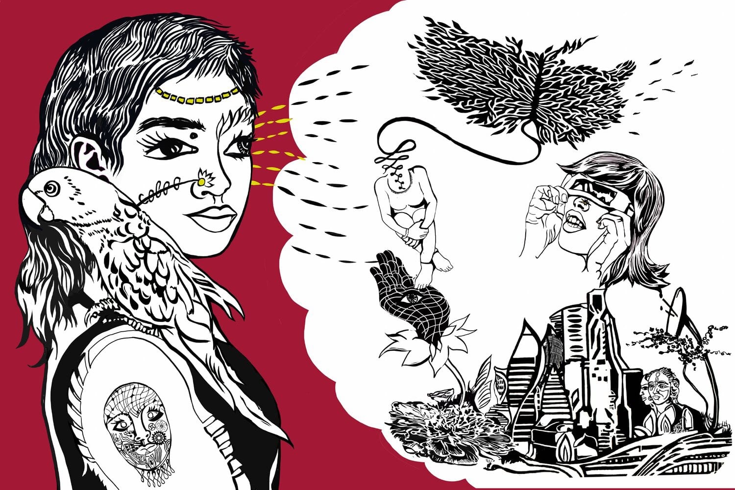 Born in Brooklyn to Indian parents, Chitra Ganesh’s installation ‘QUEERPOWER’ looks at queer and urban imageries as well as their changing histories in New York City