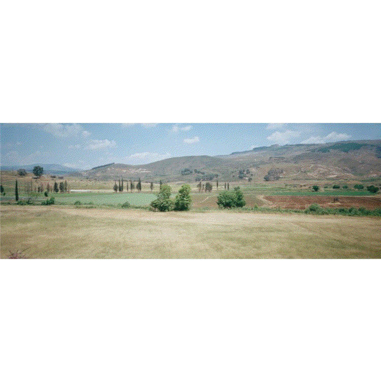 Paola Yacoub’s Elegiac Landscapes, 2002 are photographs of the Lebanese South. These works tell a story of perception and can be read as an investigation of the gaze. As in her lecture-performance ‘What do I do?’ the artist asks whether you see a ‘battlefield’ or an ‘elegiac landscape’, leaving the answer up to the viewer.