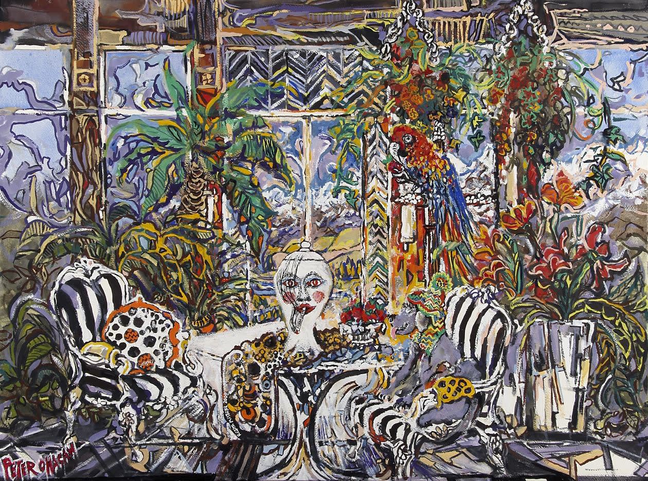 Peter O'Hagan, While the Household Goes 'A Skiiing', Fornasetti Renders a Belle Epoque Opera Singer to Act as a Responsible Baby-sitter to the rest of the Household - Responsible? A Baby-sitter Smoking in Front of the Children!!