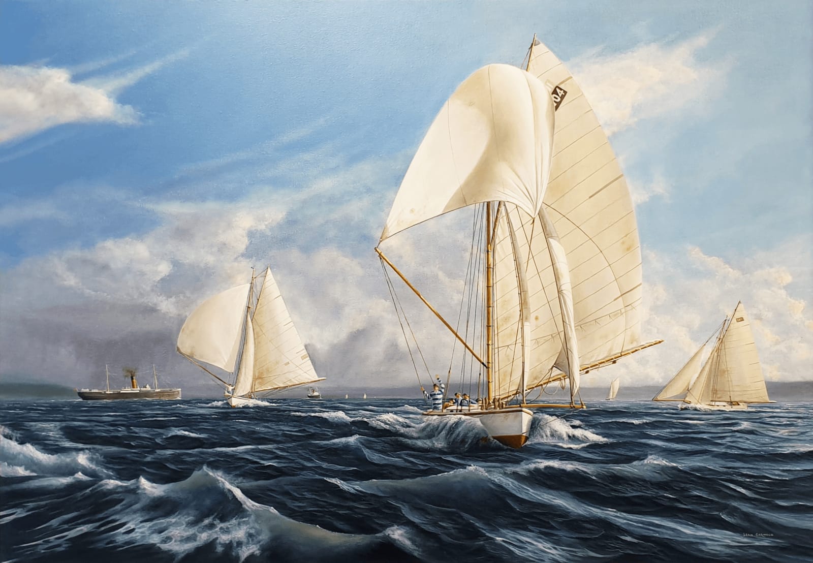 Sean Garwood, Mullet boat 'Celox' racing in the Hauraki Gulf, 1914