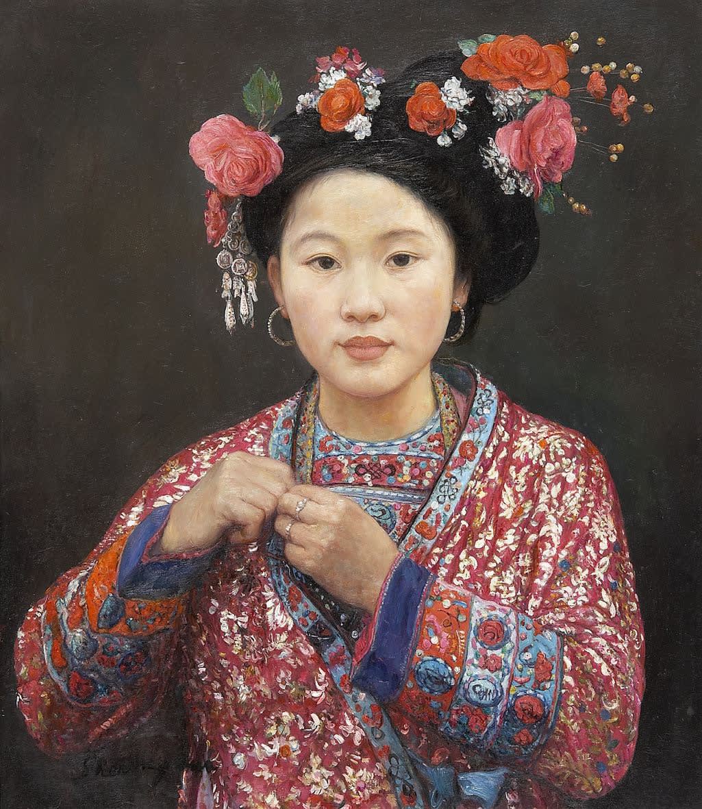 Shen Ming Cun, Yao Girl in Floral Headress