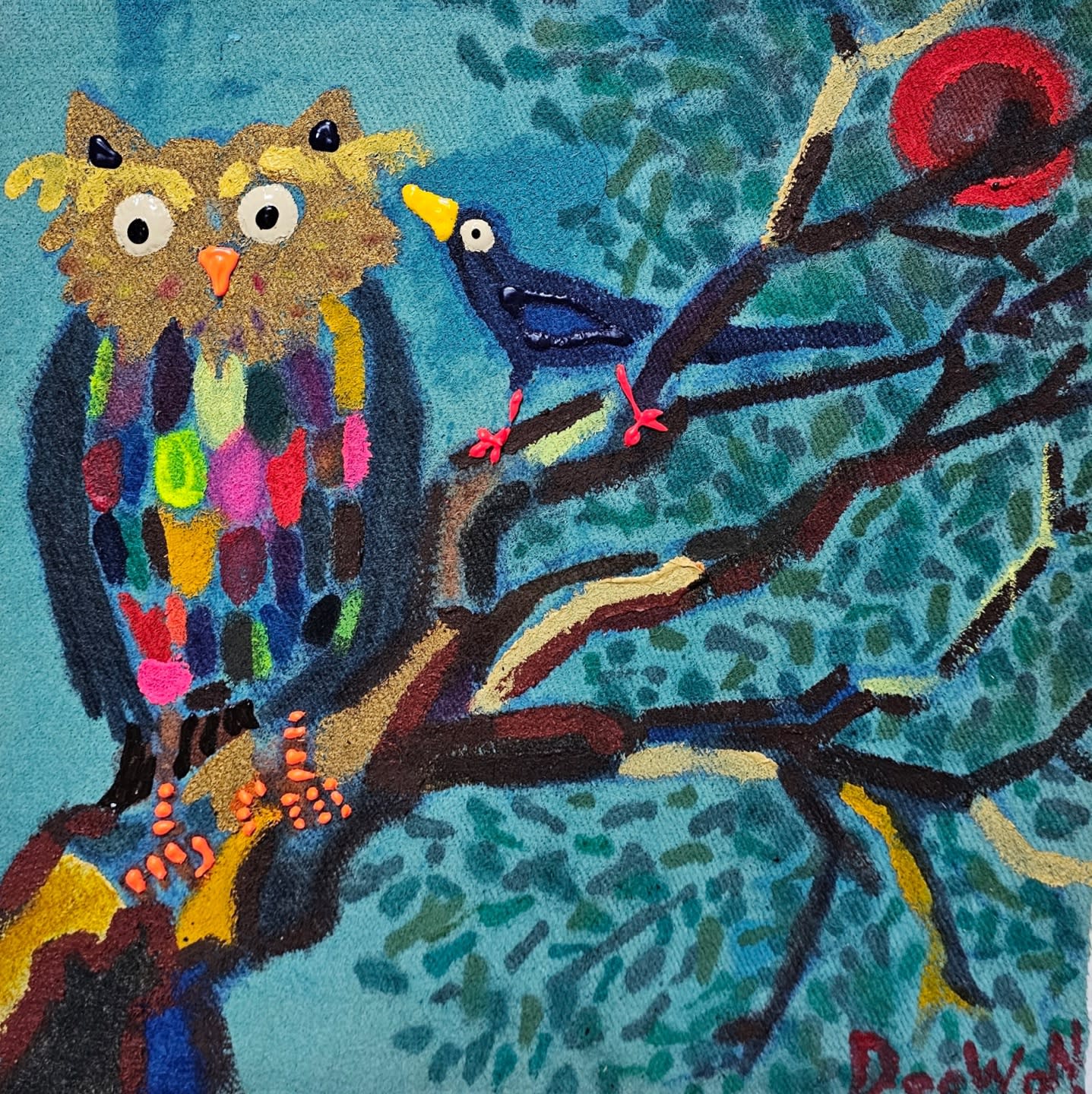 Doowon LEE, A colorful owl in the tree 나무 위 다색부엉이, 2025