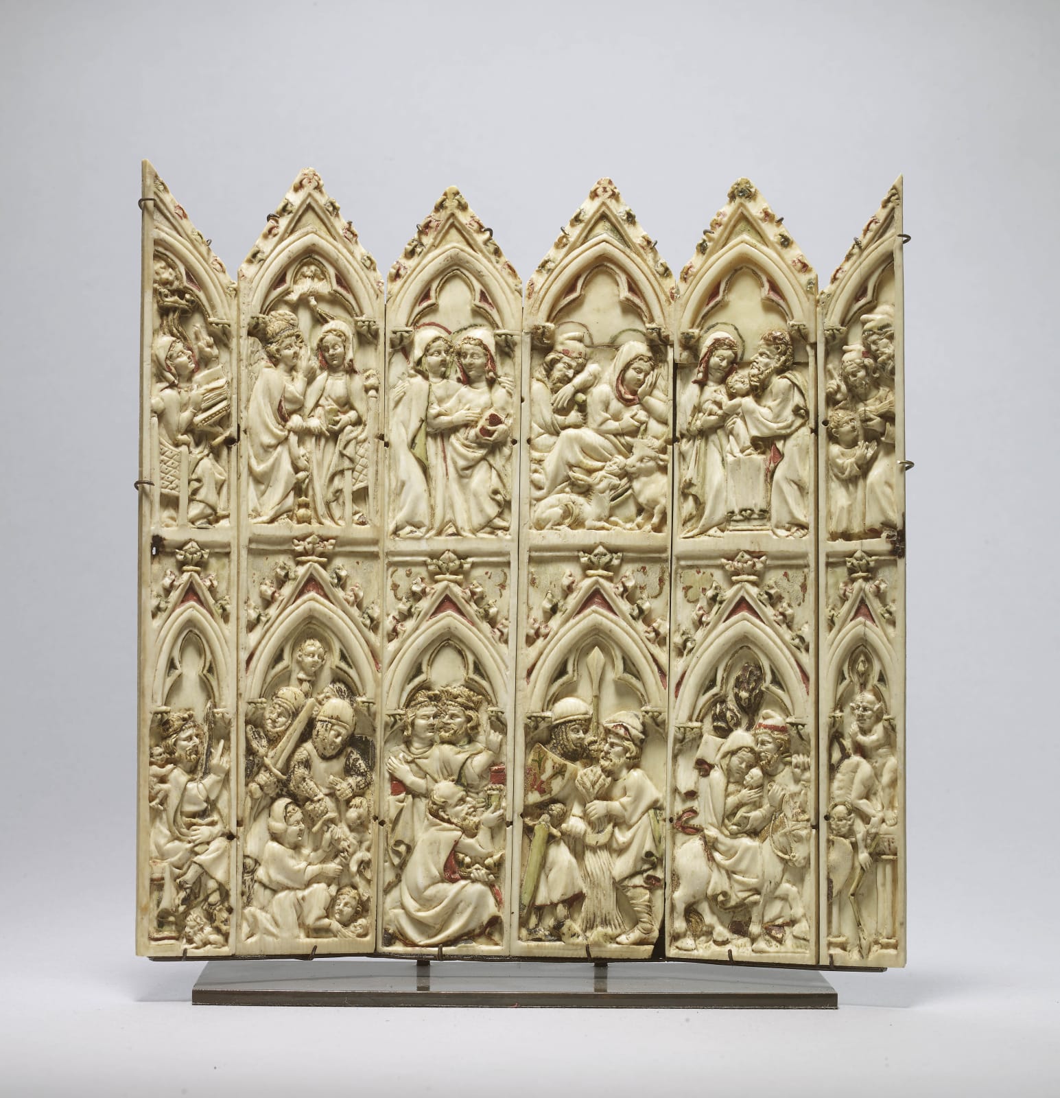 Six leaves from a tabernacle polyptych with scenes from the Nativity and the Childhood of Christ, German (Rhenish or Bavarian), c. 1320-40