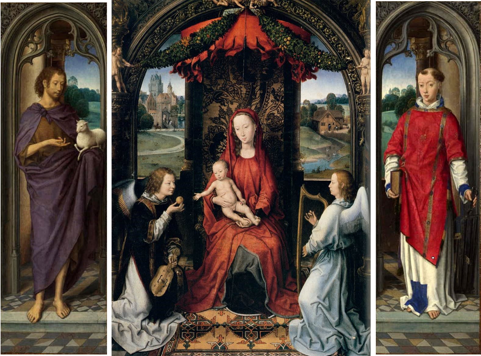 Image above: Fig 3. The Pagagnotti Triptych, Hans Memling, c.1480, oil on panel, centre: h.57 x w.42 cm; wings: h.57.5 x w.17.2-3 cm, Galleria dels Uffizi, Florence (central panel); National Gallery London (wings). (Image: public domain)