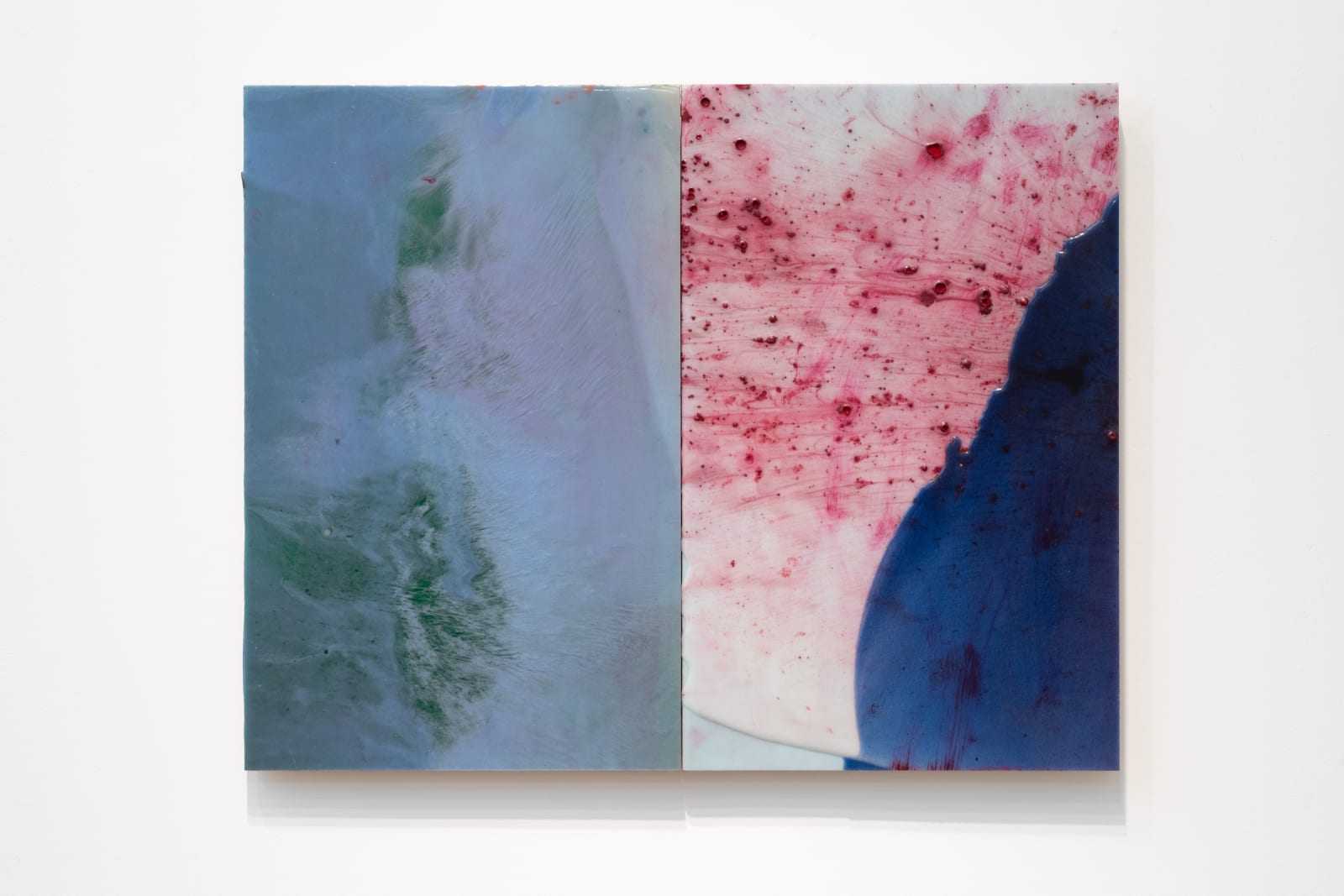 Installation view, SPLICED, right: Fleur Simon's 'Spill Your Guts', resin on plywood, 47 x 60 cm, 2025. Photo by Ben Deakin