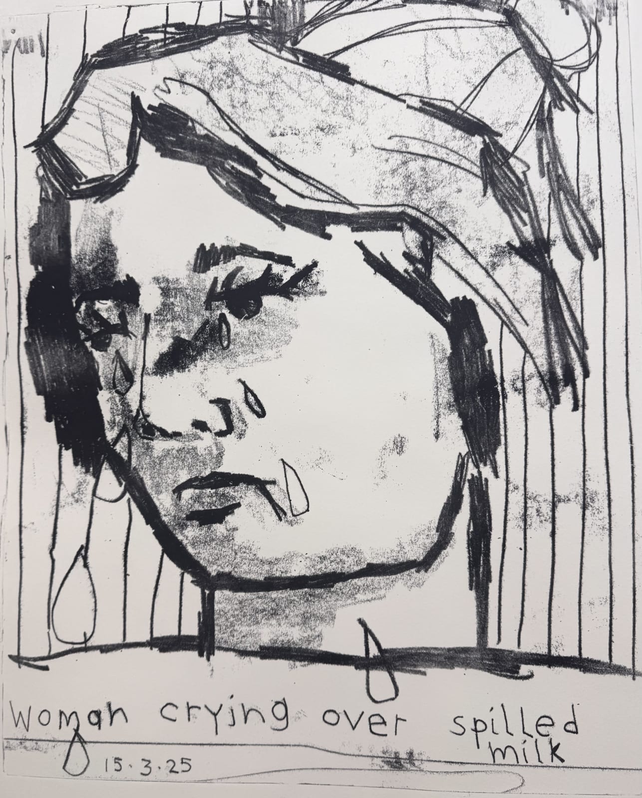 Abi Birkinshaw, Woman crying over spilled milk 14.3.25, 2025