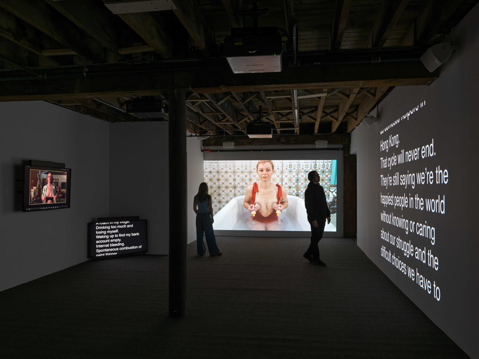 Installation view, Patty Chang's Milk Debt, Pioneer Works, London. Courtesy of BANK