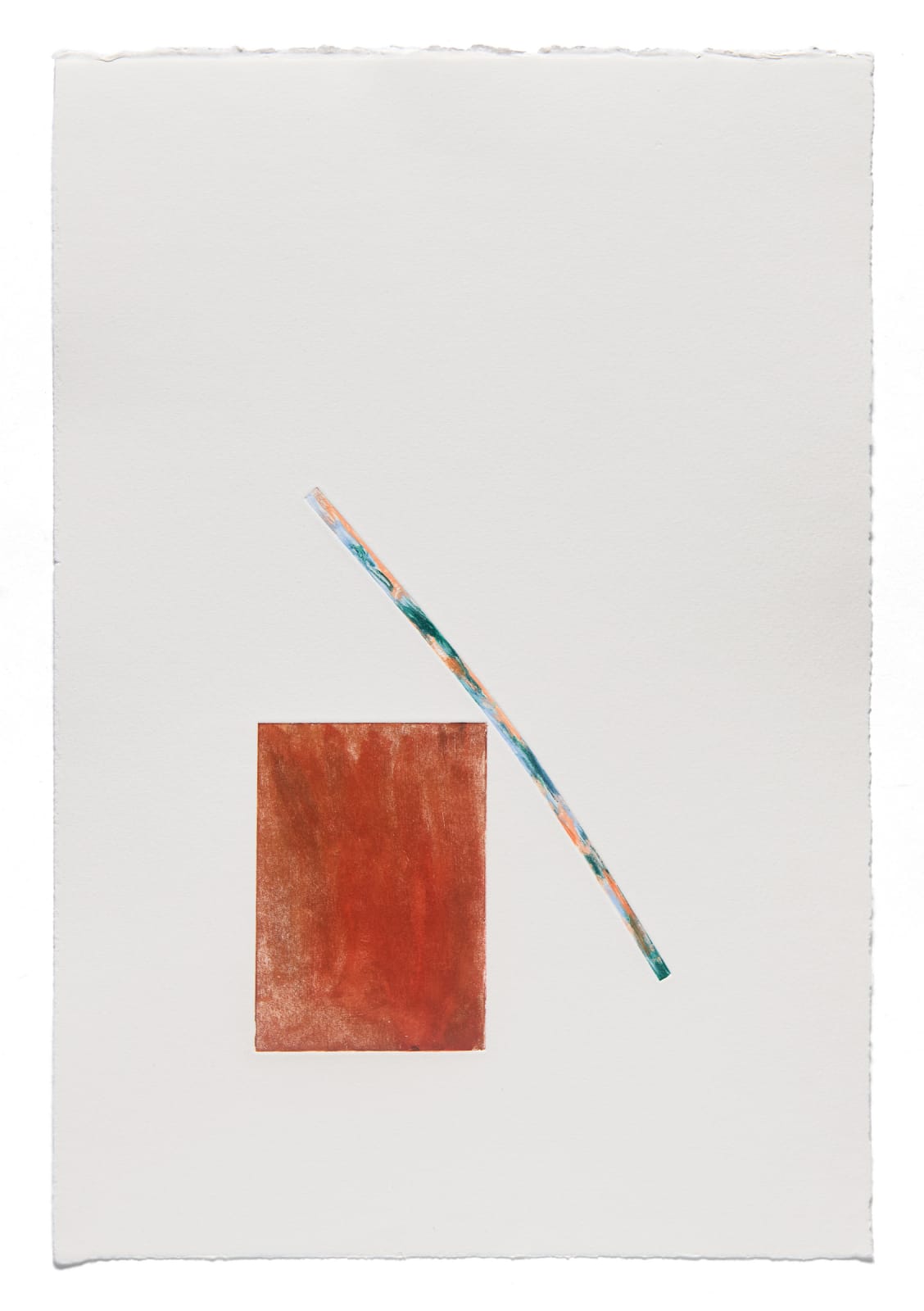 Conrad Guevara Untitled (god has a compass) 2, 2025 Monotype on paper 15 5/8 x 10 5/8 inches Unique Bid...