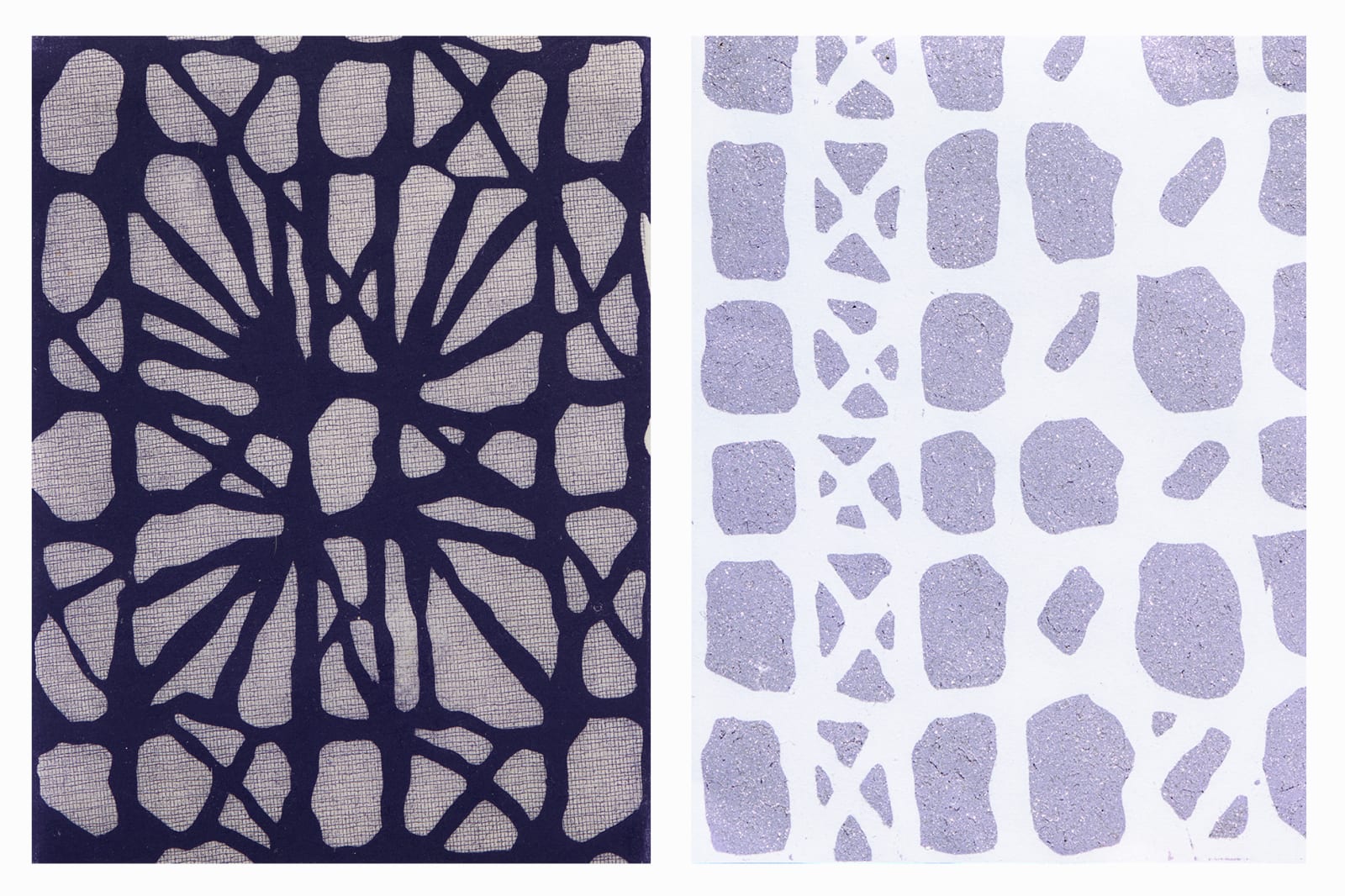 Charlene Tan Piña Embroidery Sample 1, 2025; Piña Embroidery Sample 2, 2025 (2 works) Soft ground etching and woodblock on...