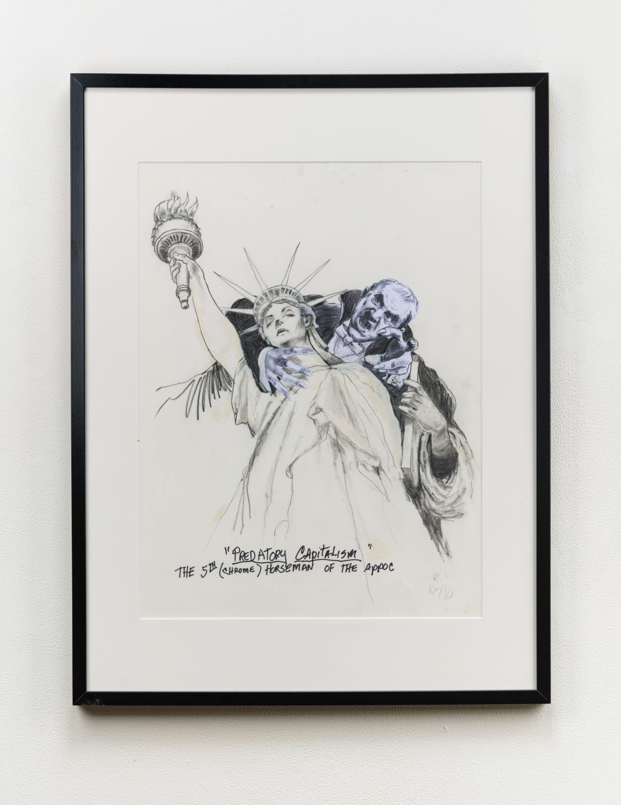 Predatory Capitalism The 5th (Chrome) Horseman of the Appoc, 2020 graphite on paper 24 x 17.5" paper 32.5 x 24.75" framed