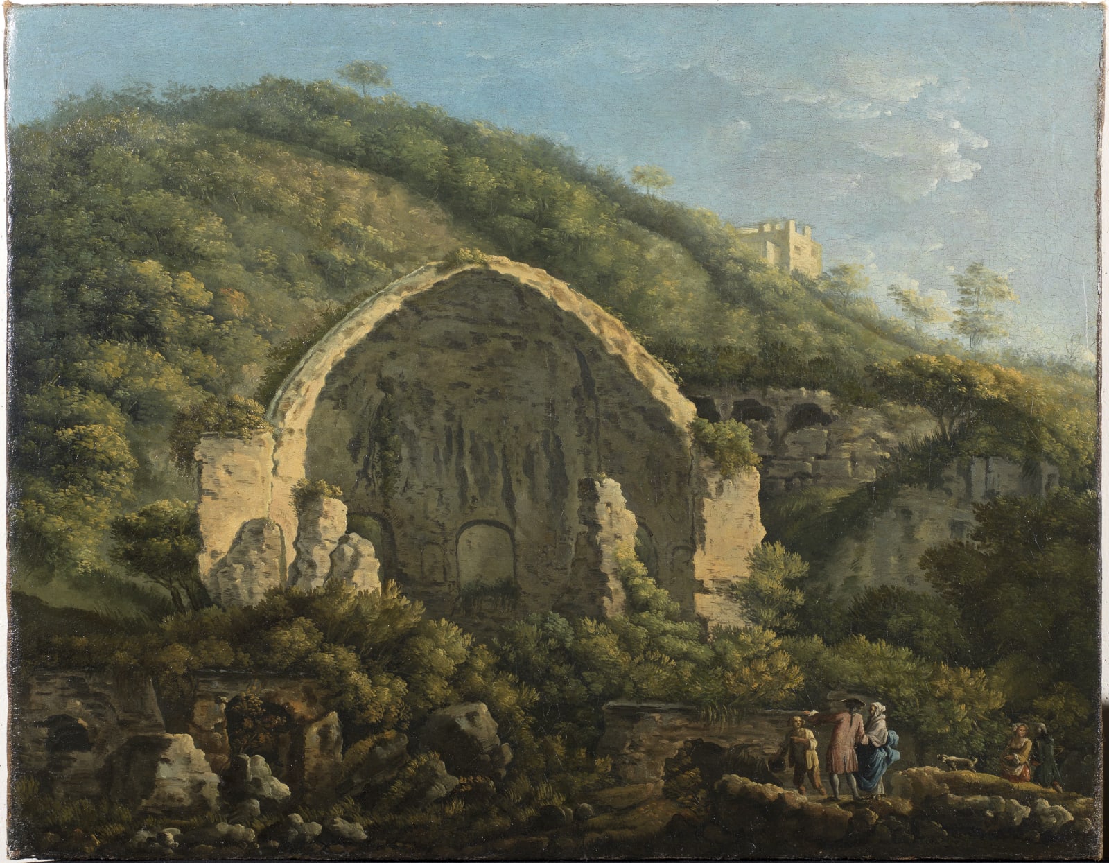 Carlo Bonavia (Active in Naples 1755 - Napoli 1788) , Grand Tourists visiting the temple of Diana at Baia , 1776