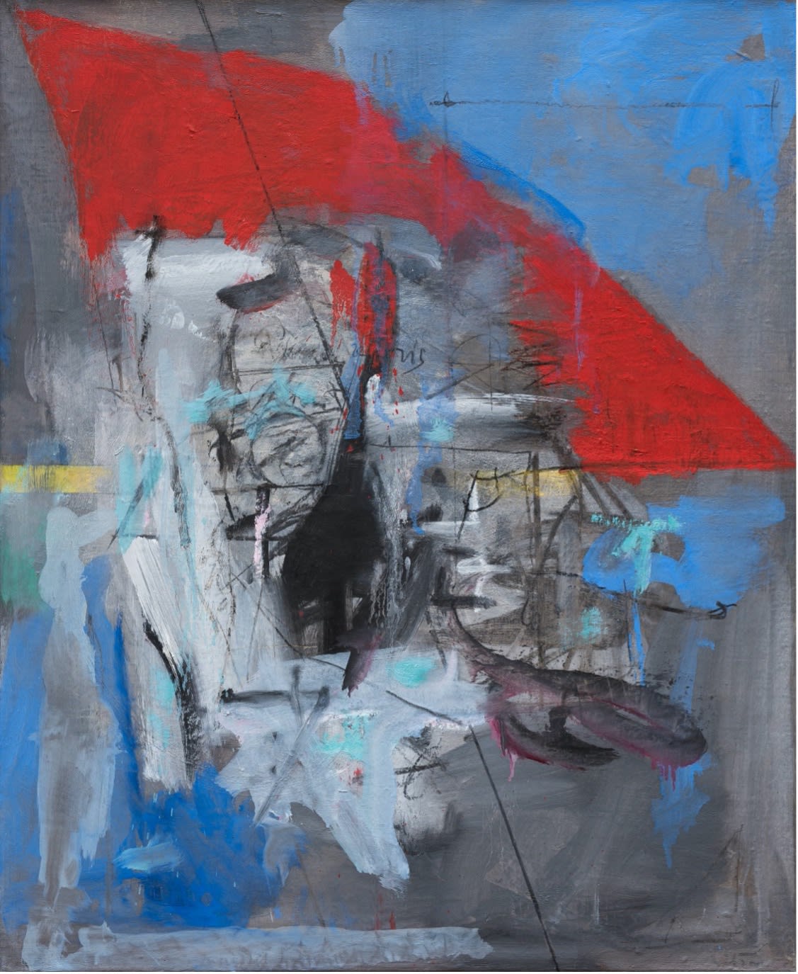 Albert BITRAN, Jaune Linéaire huile sur toile , 1988