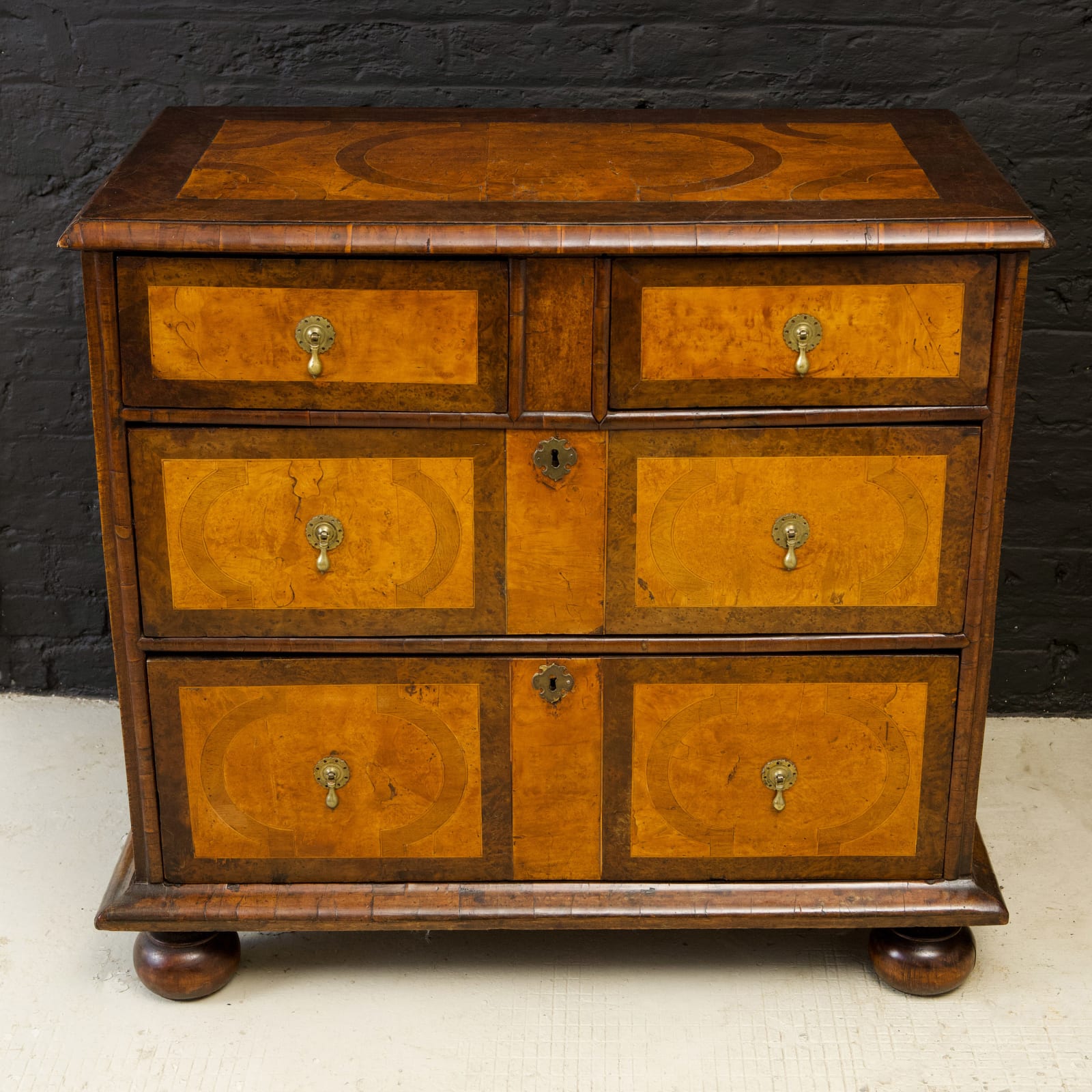 WILLIAM & MARY YEW AND MAPLE CHEST OF DRAWERS