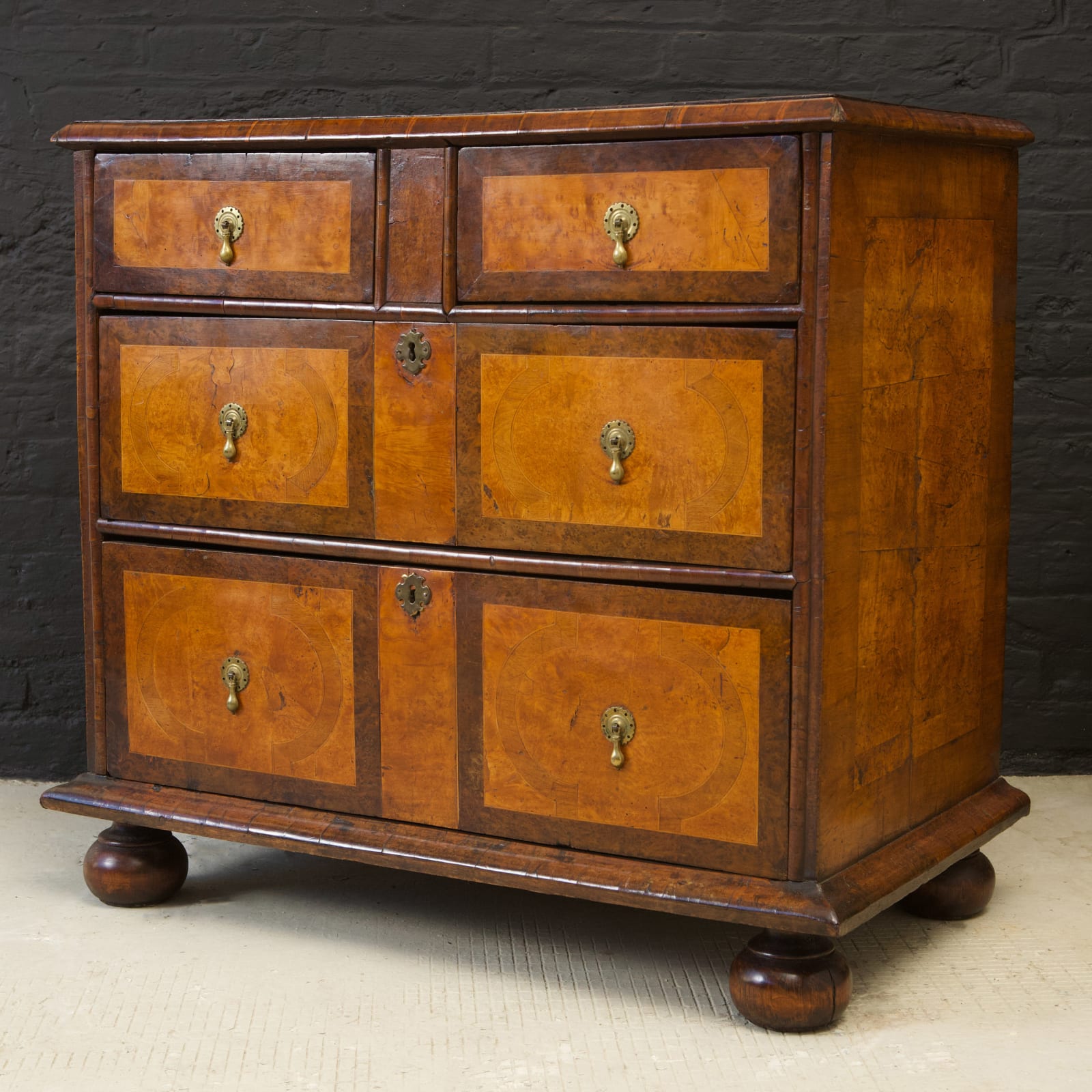 WILLIAM & MARY YEW AND MAPLE CHEST OF DRAWERS