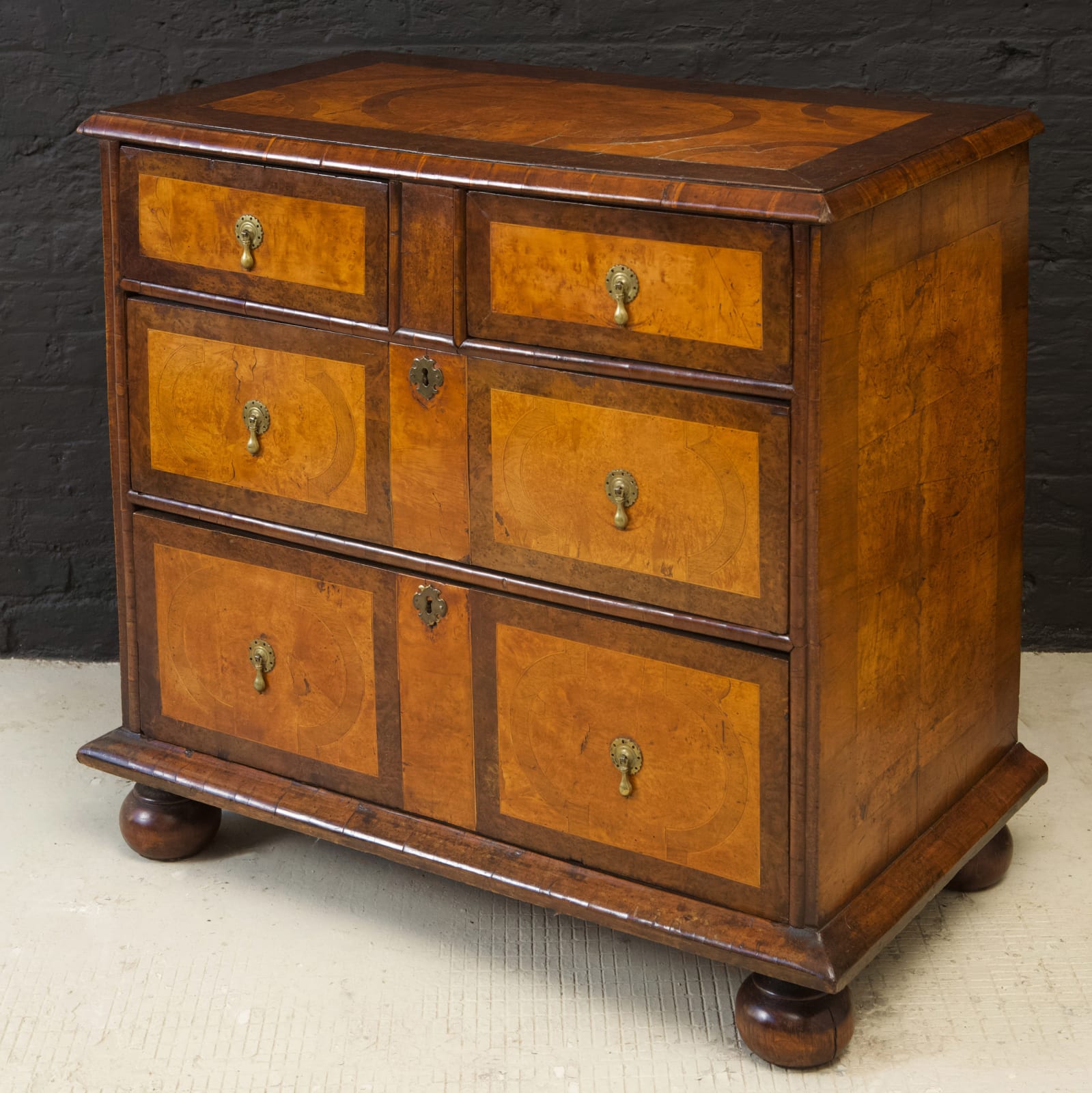 WILLIAM & MARY YEW AND MAPLE CHEST OF DRAWERS