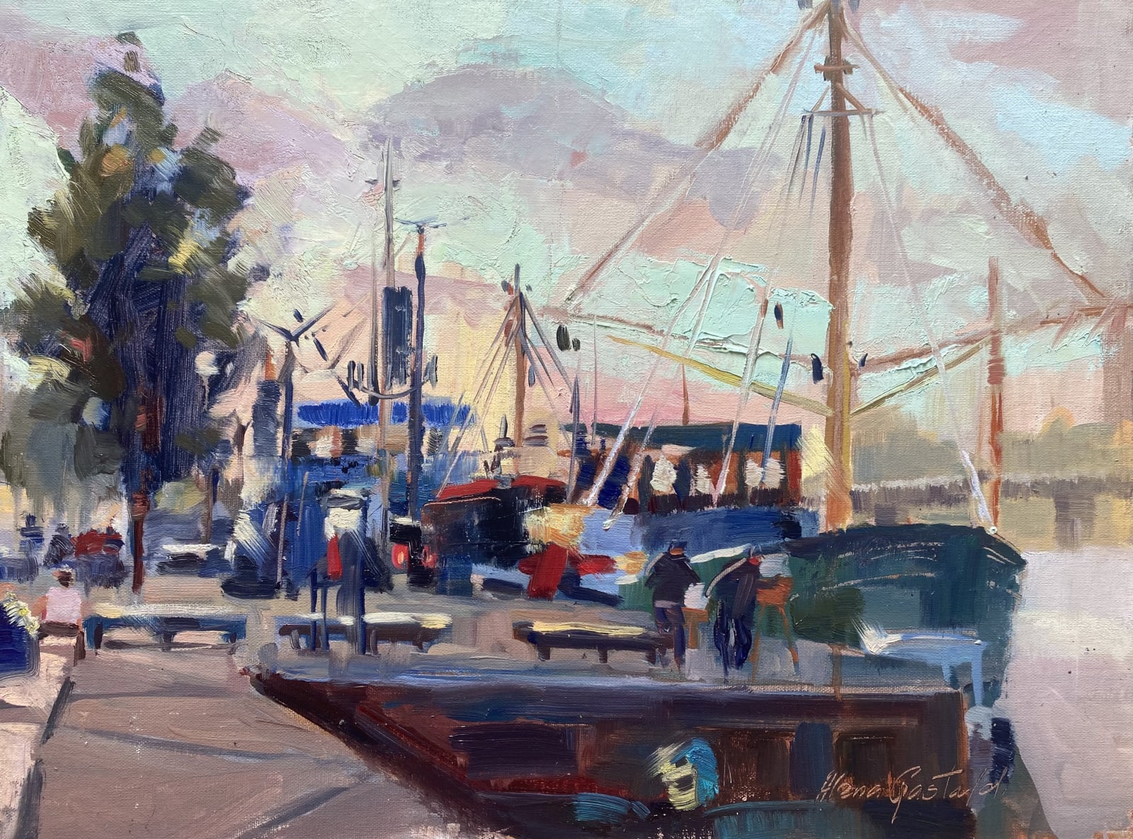 oil, pleinair, wexford quay, fish trawlers