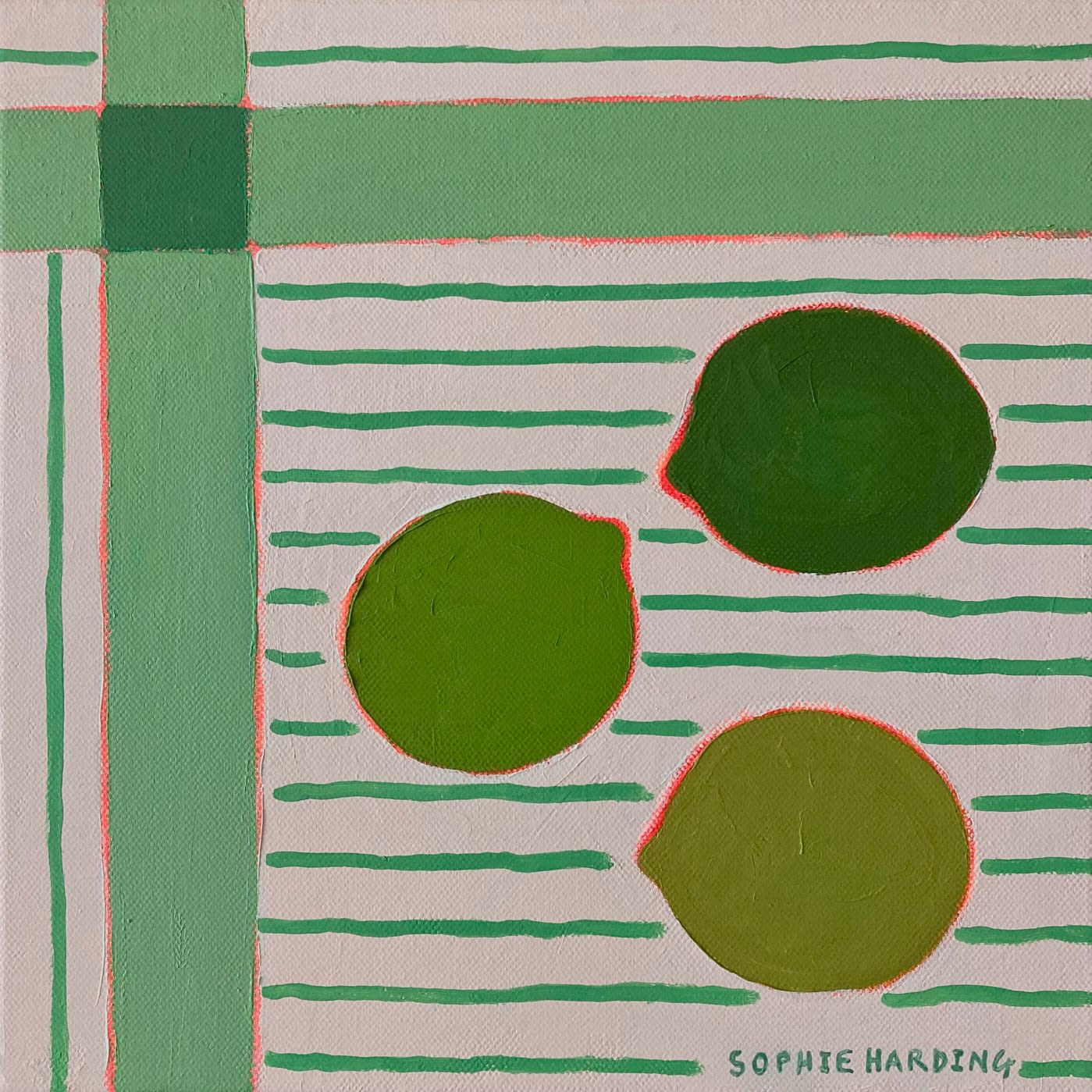 Sophie Harding, Limes on Linen Tablecloth