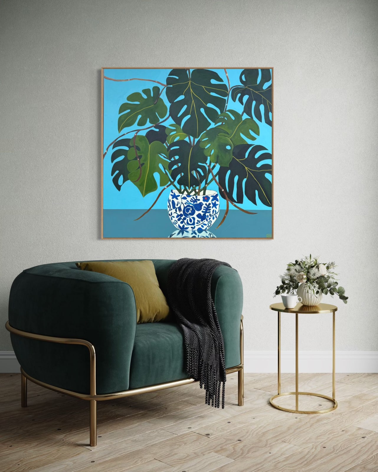 Wendi Weller, Monstera, Chinese on Blue