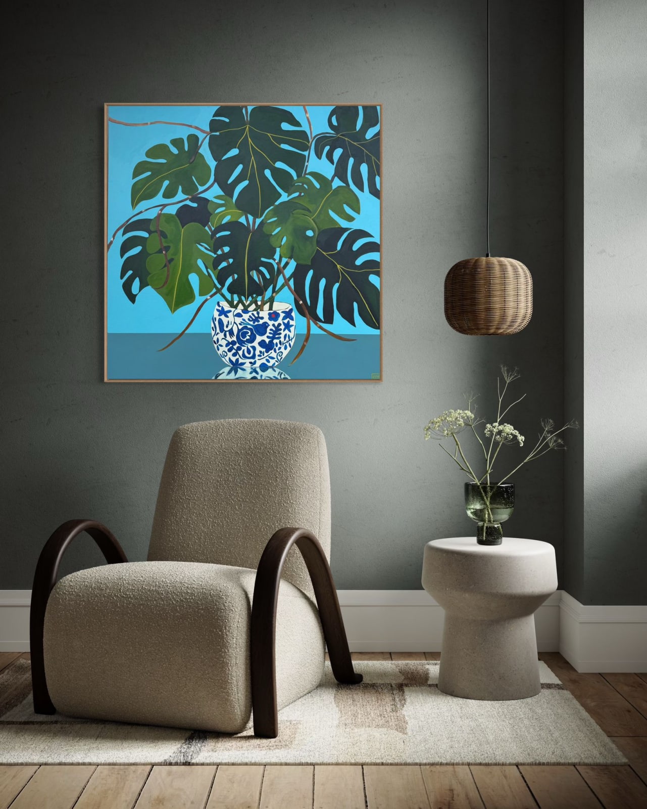Wendi Weller, Monstera, Chinese on Blue