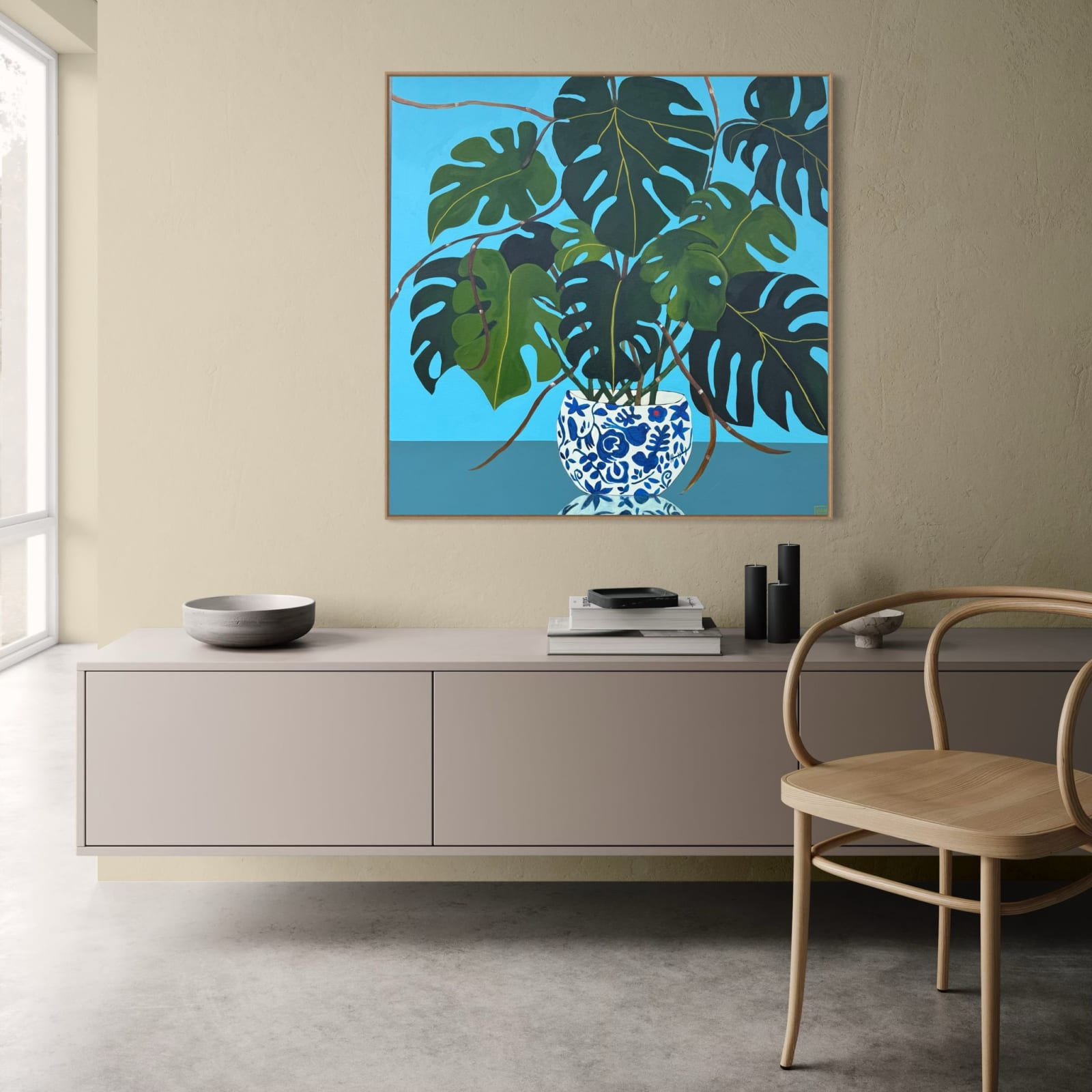Wendi Weller, Monstera, Chinese on Blue