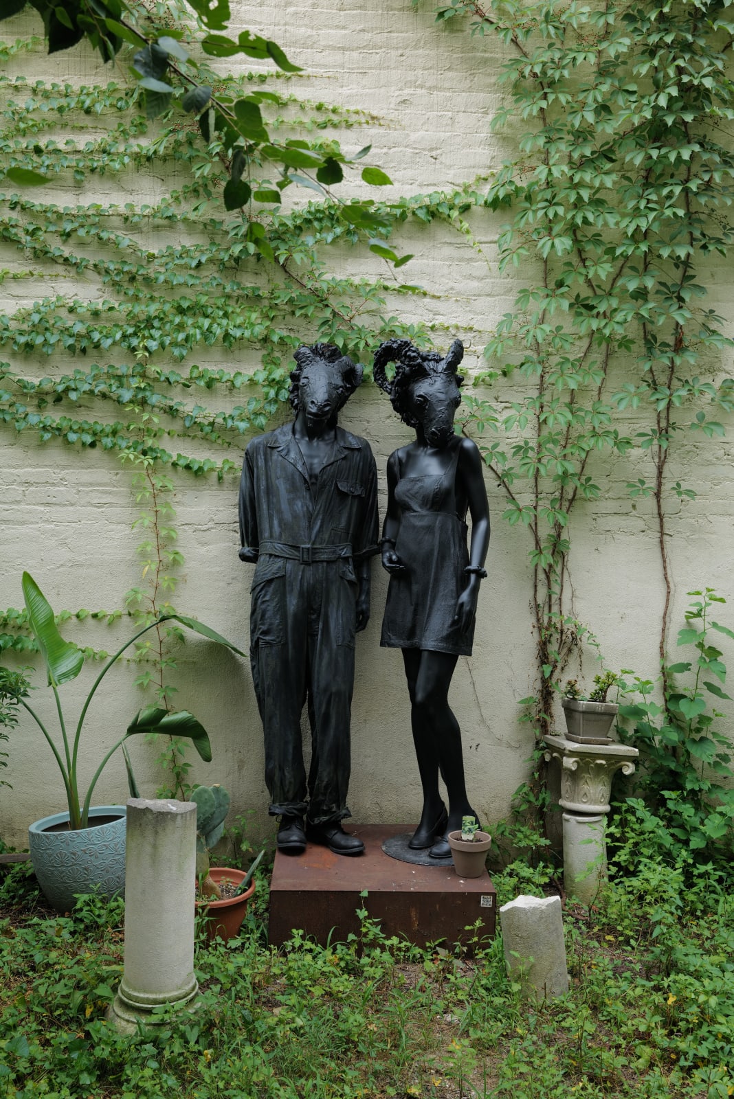 Zura, “The Masks We Marry” (Life-Size Goat-Human Figures), 2025