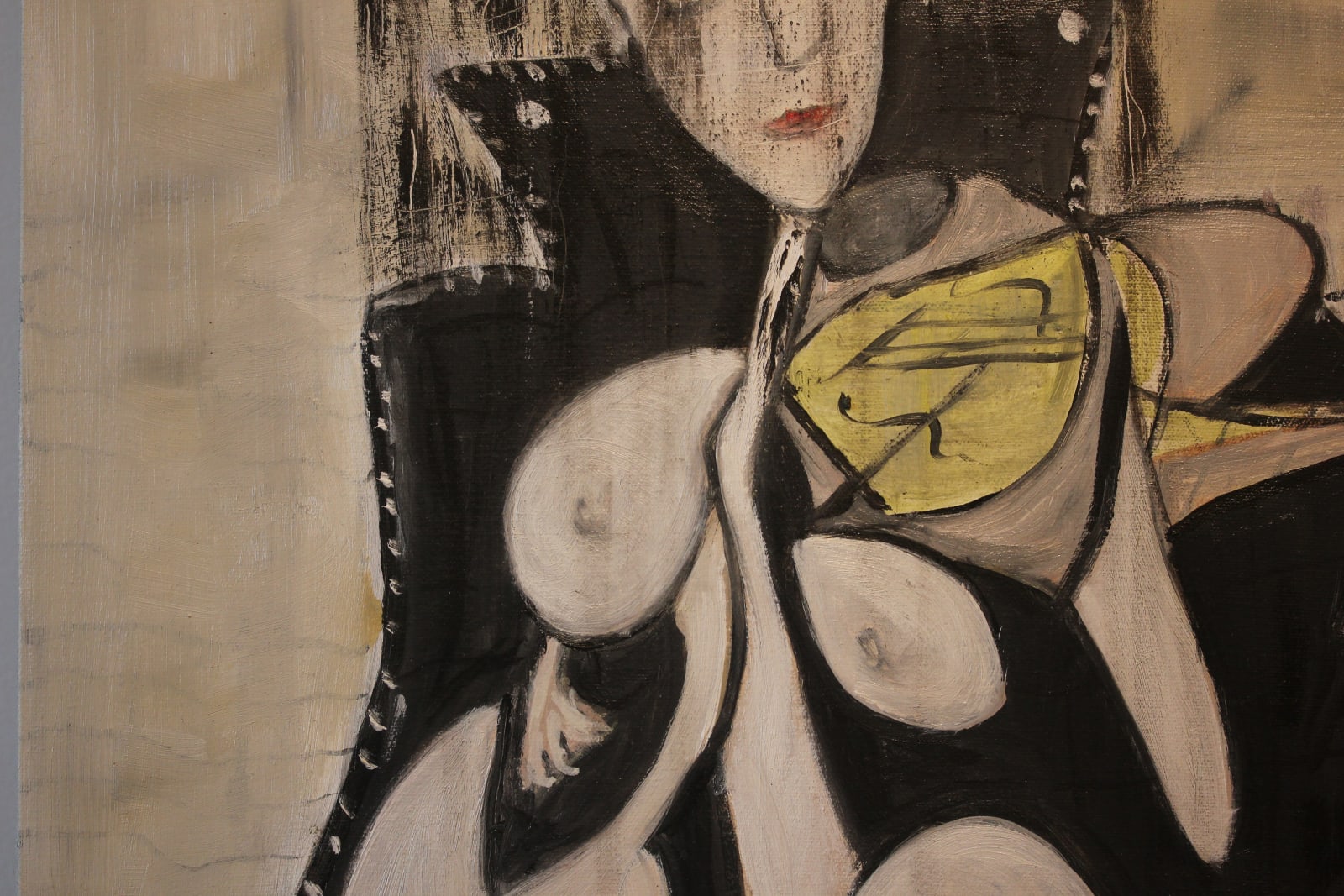 Laszlo Hamori, women with a black hat playing violin, 2024