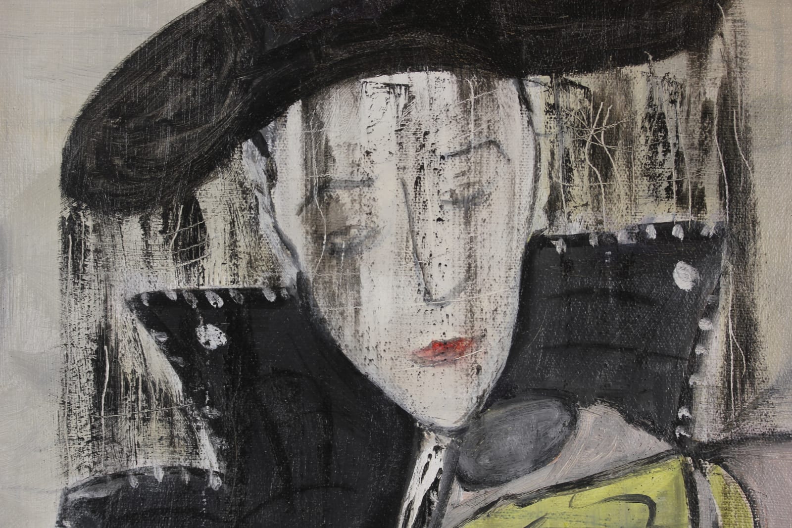 Laszlo Hamori, women with a black hat playing violin, 2024