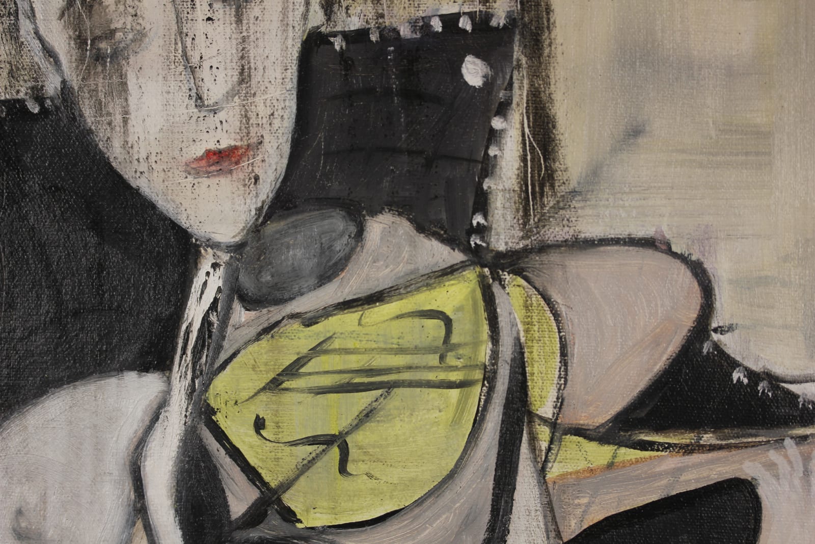 Laszlo Hamori, women with a black hat playing violin, 2024