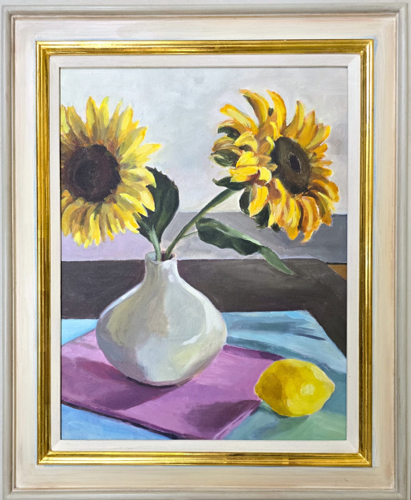 Stephanie Villalba, Sunflowers in white vase, 2025