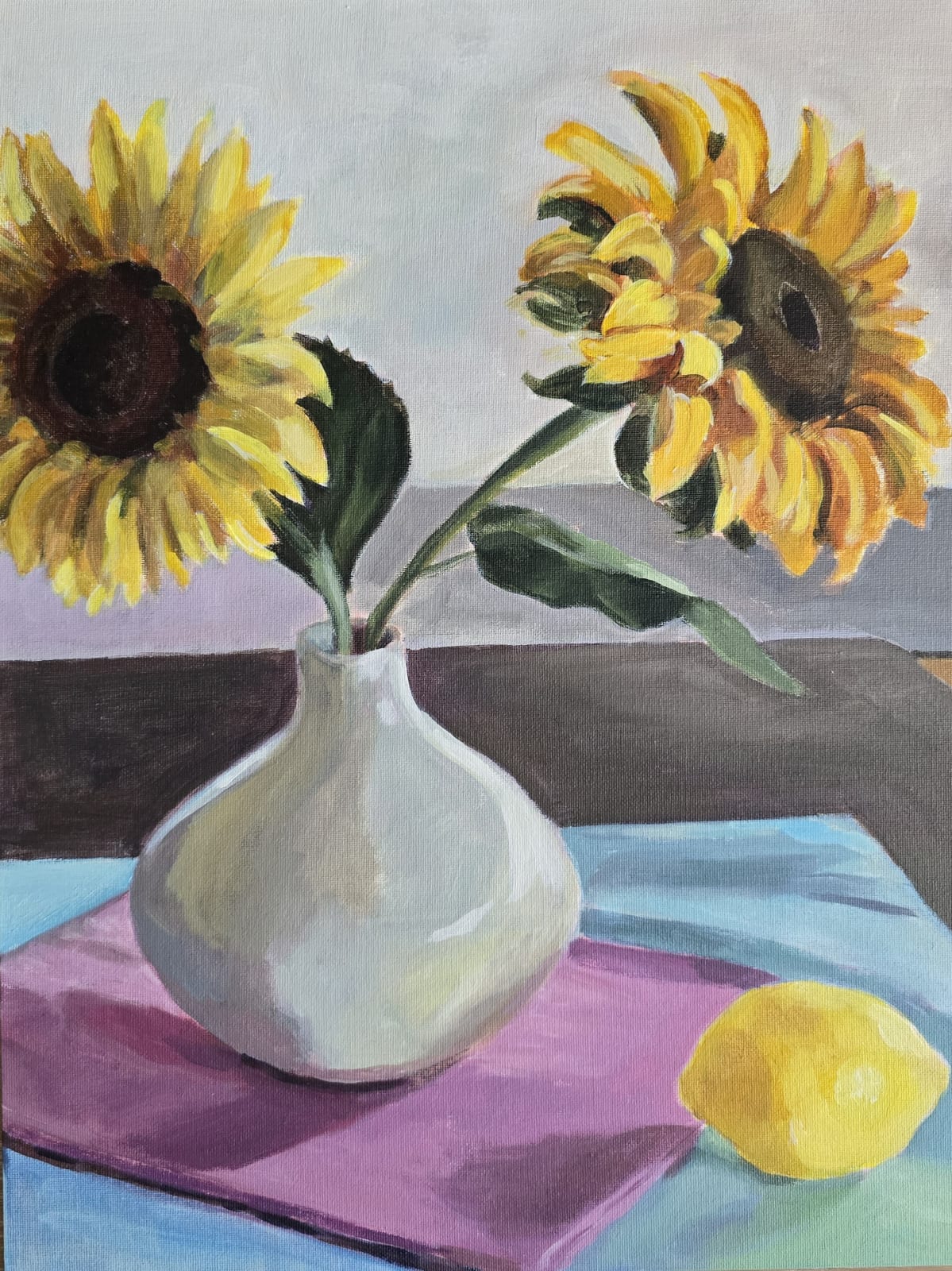 Stephanie Villalba, Sunflowers in white vase, 2025