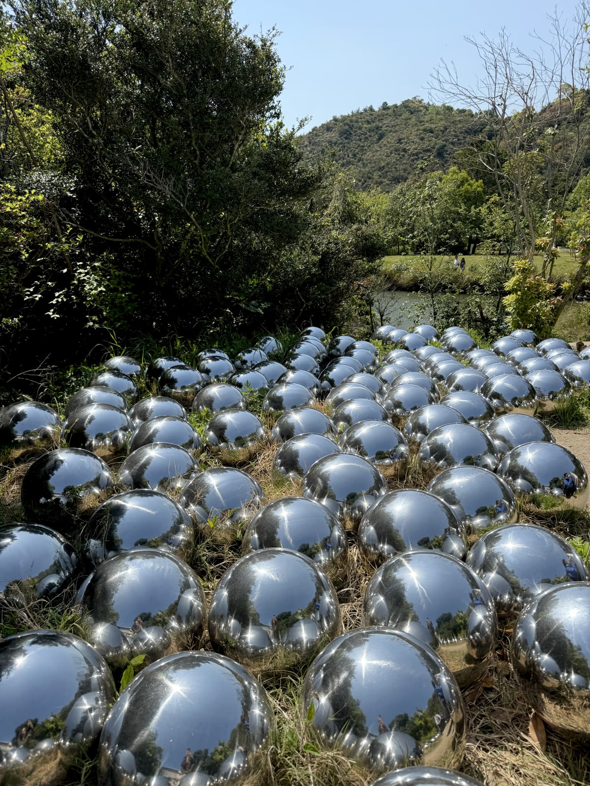 Installation of Yayoi Kusama's "Narcissus Garden" on Naoshima Island, partial view. © OSME Fine Art 2025