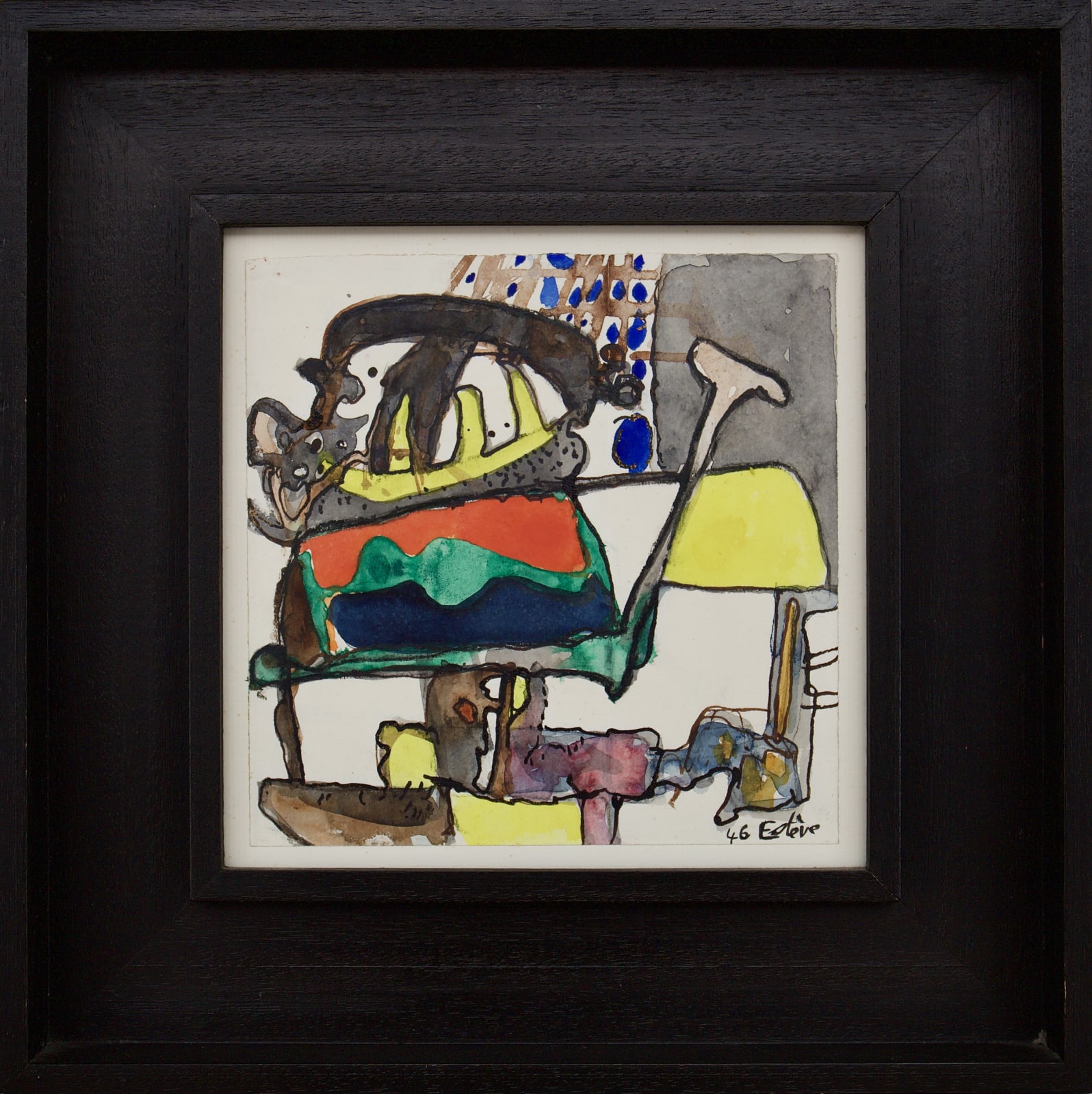 Maurice ESTÈVE, Deux chiens jouant sur la table, 1946