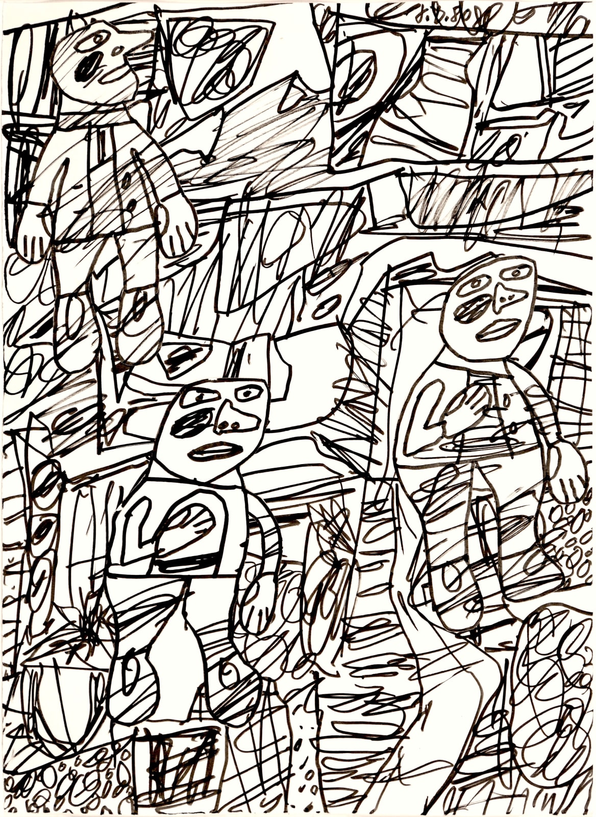 Jean DUBUFFET, Paysage avec 3 personnages, 29 mai, 1980