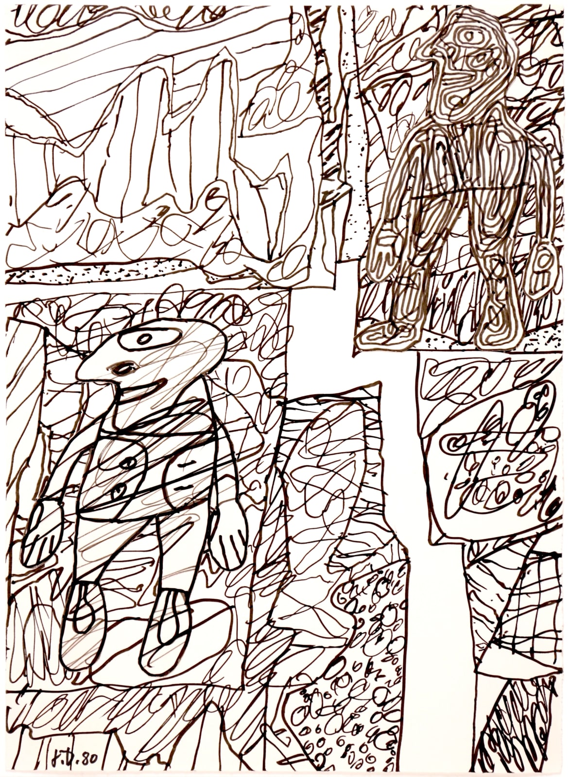 Jean DUBUFFET, Paysage avec deux personnages, 30 mai, 1980