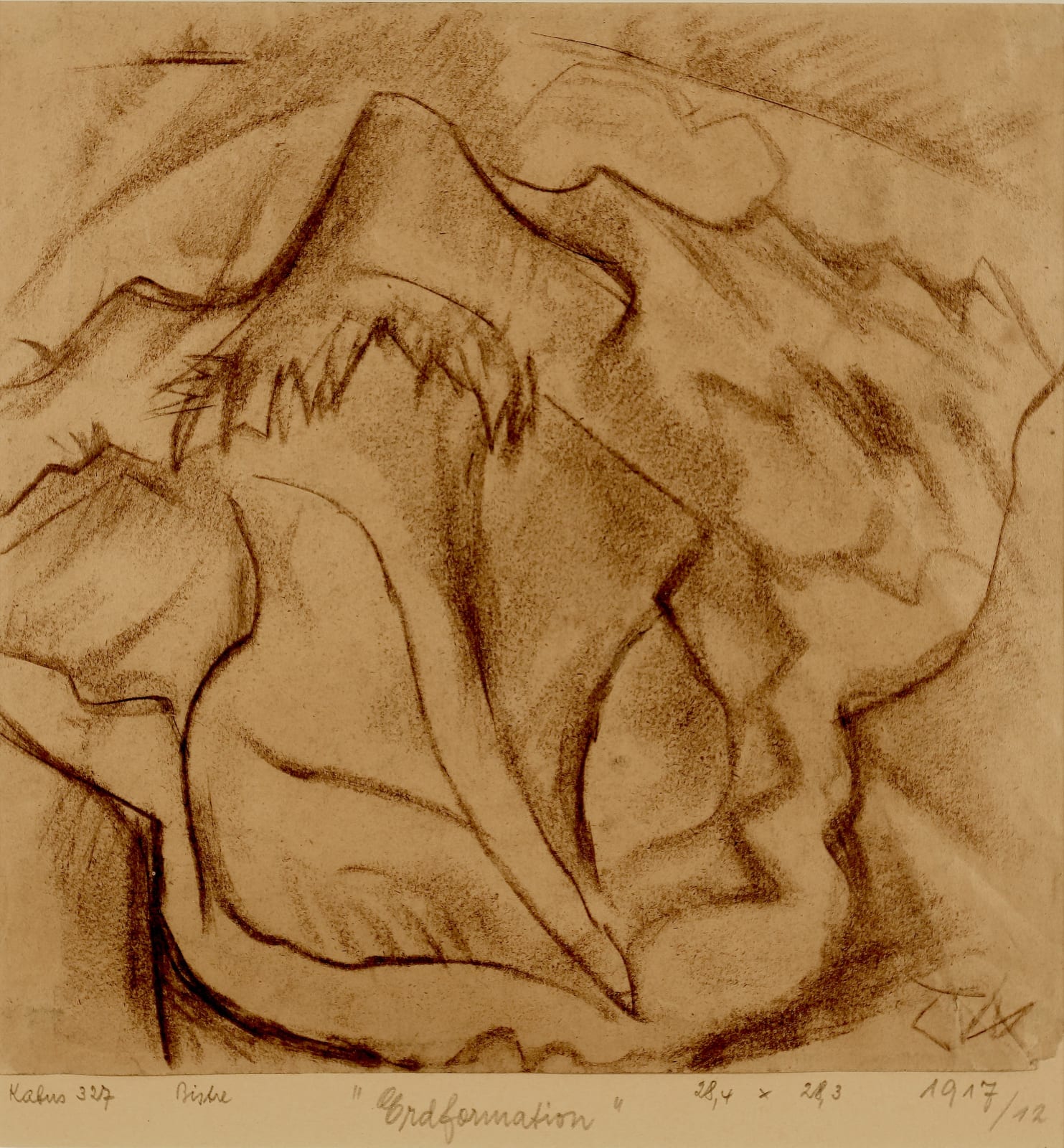 Otto DIX, Erdformation, Bisterzeichnung (traduction : Formation de terre, dessin bistre), 1915 circa