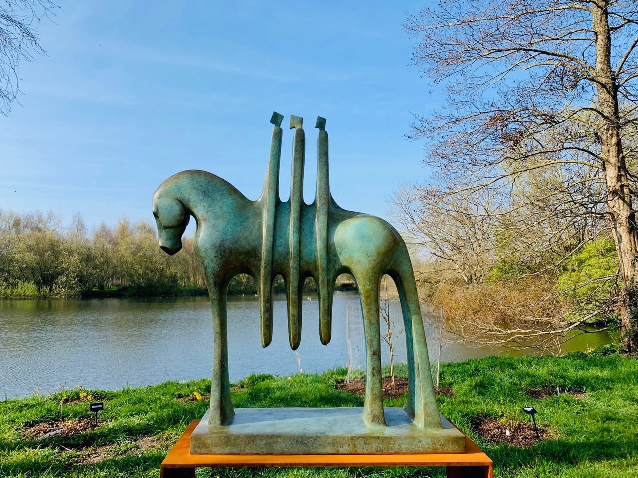 The Three Riders (Verdigris) bronze sculpture by Marie Ackers