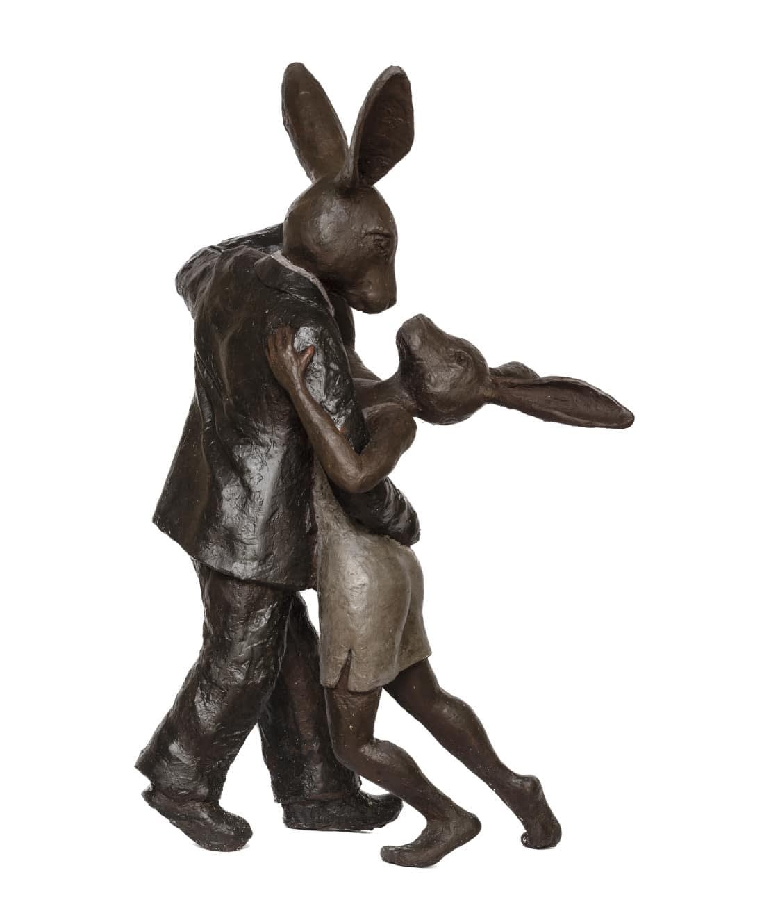 Rabbits Tango bronze sculpture by Carol Cauldwell