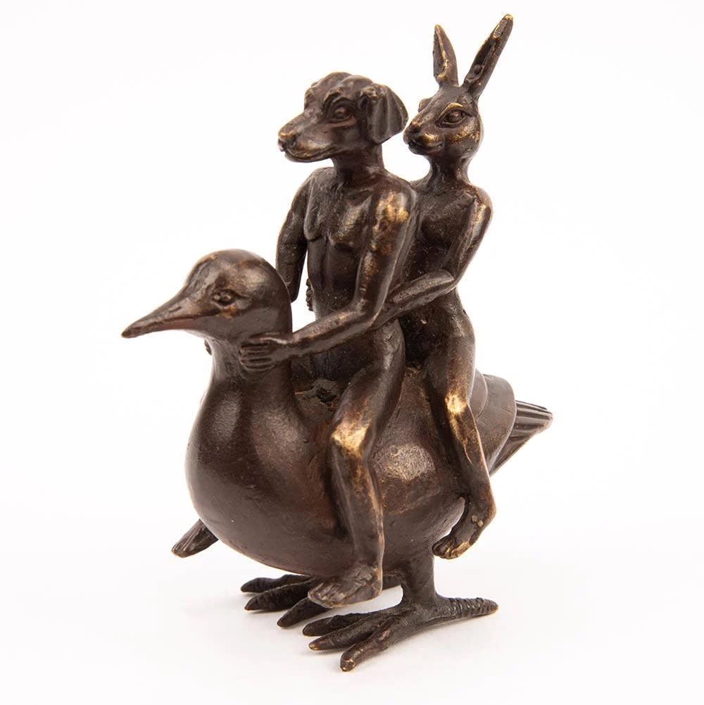 Duck Riders in Love Bronze Sculpture by Gillie and Marc