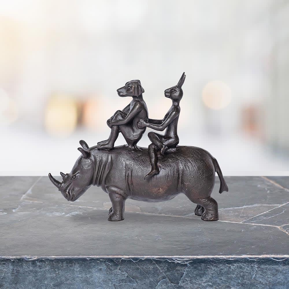 The Rhino Riders in Love Bronze Sculpture by Gillie and Marc